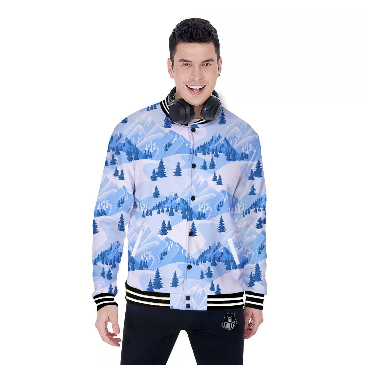 Mountain Skiing Print Pattern Baseball Jacket-grizzshop