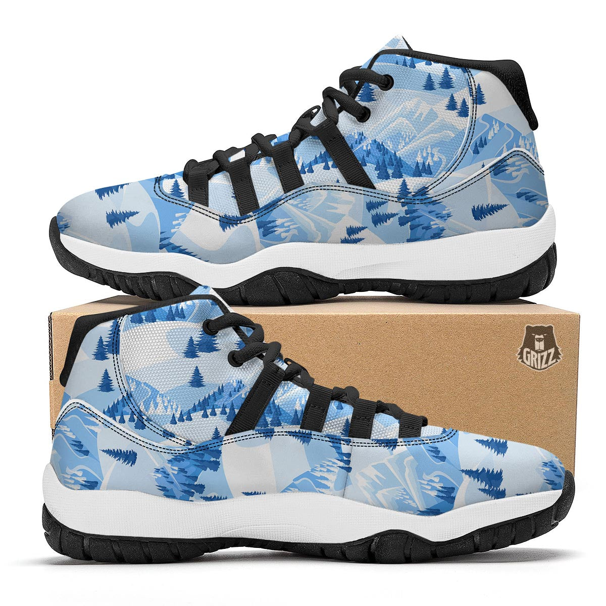 Mountain Skiing Print Pattern Black Bball Shoes-grizzshop