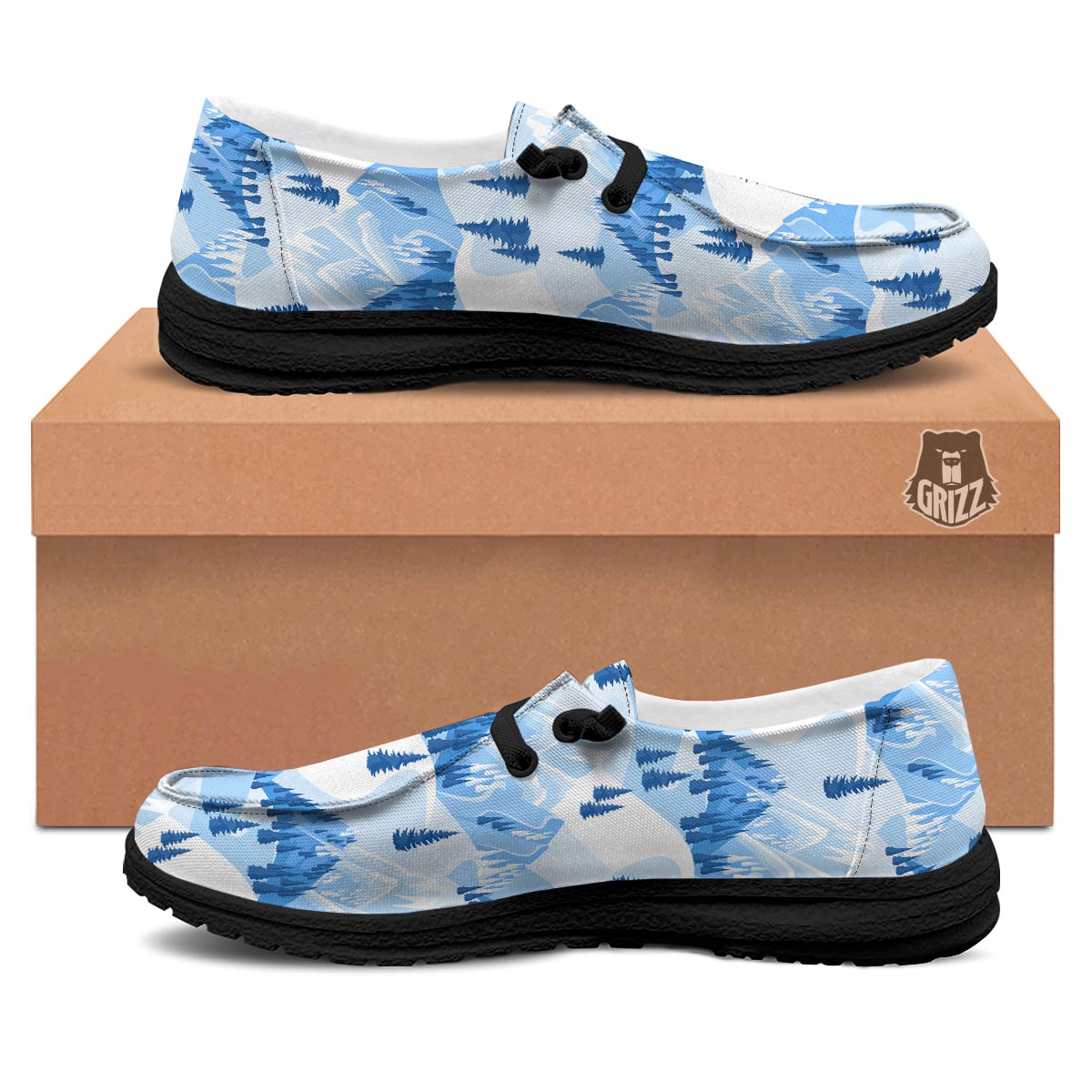 Mountain Skiing Print Pattern Black Loafers-grizzshop