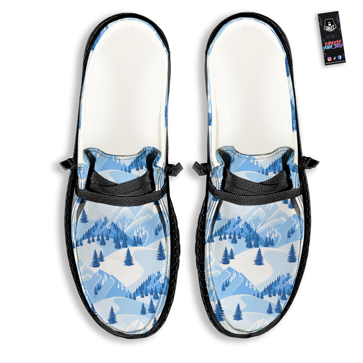 Mountain Skiing Print Pattern Black Loafers-grizzshop