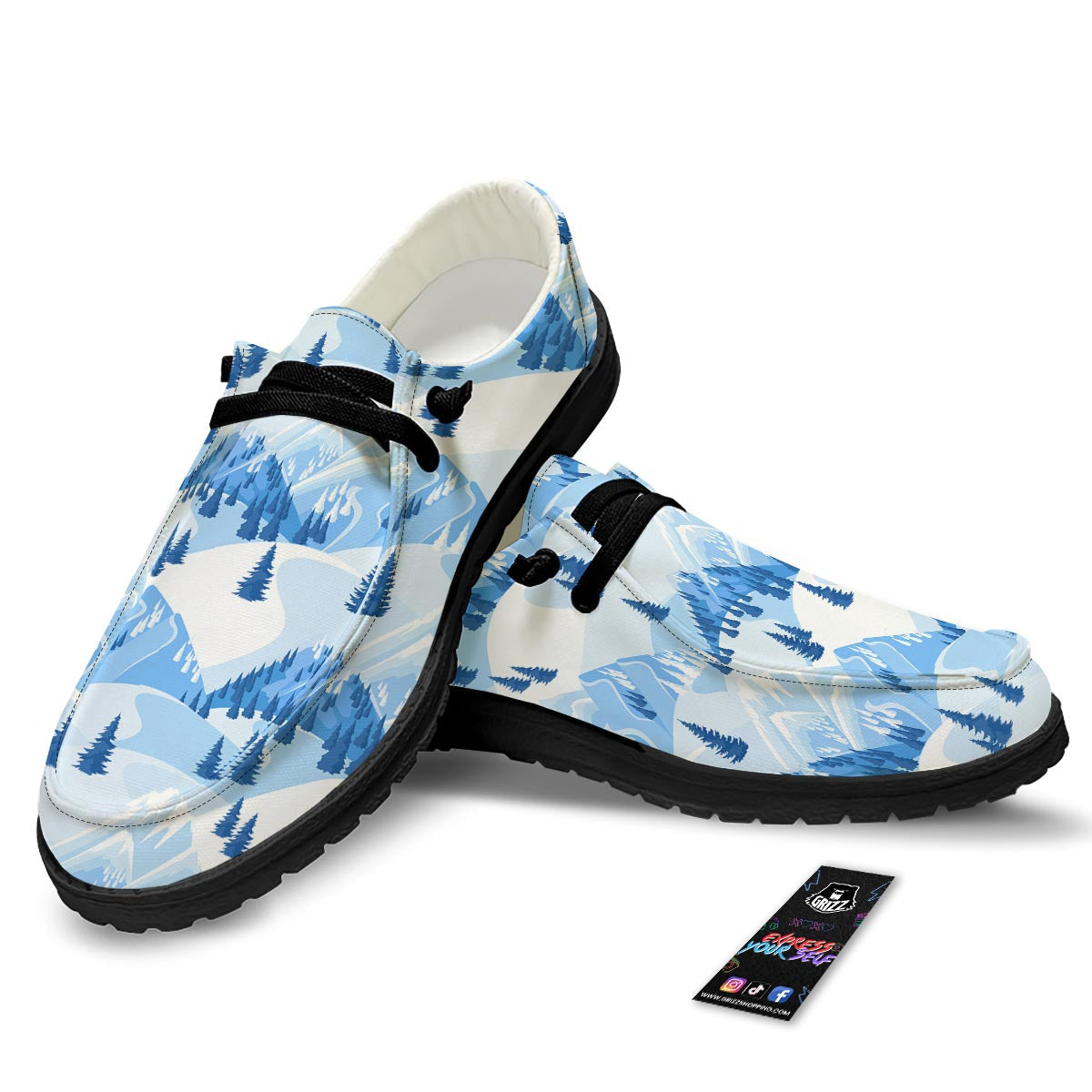 Mountain Skiing Print Pattern Black Loafers-grizzshop
