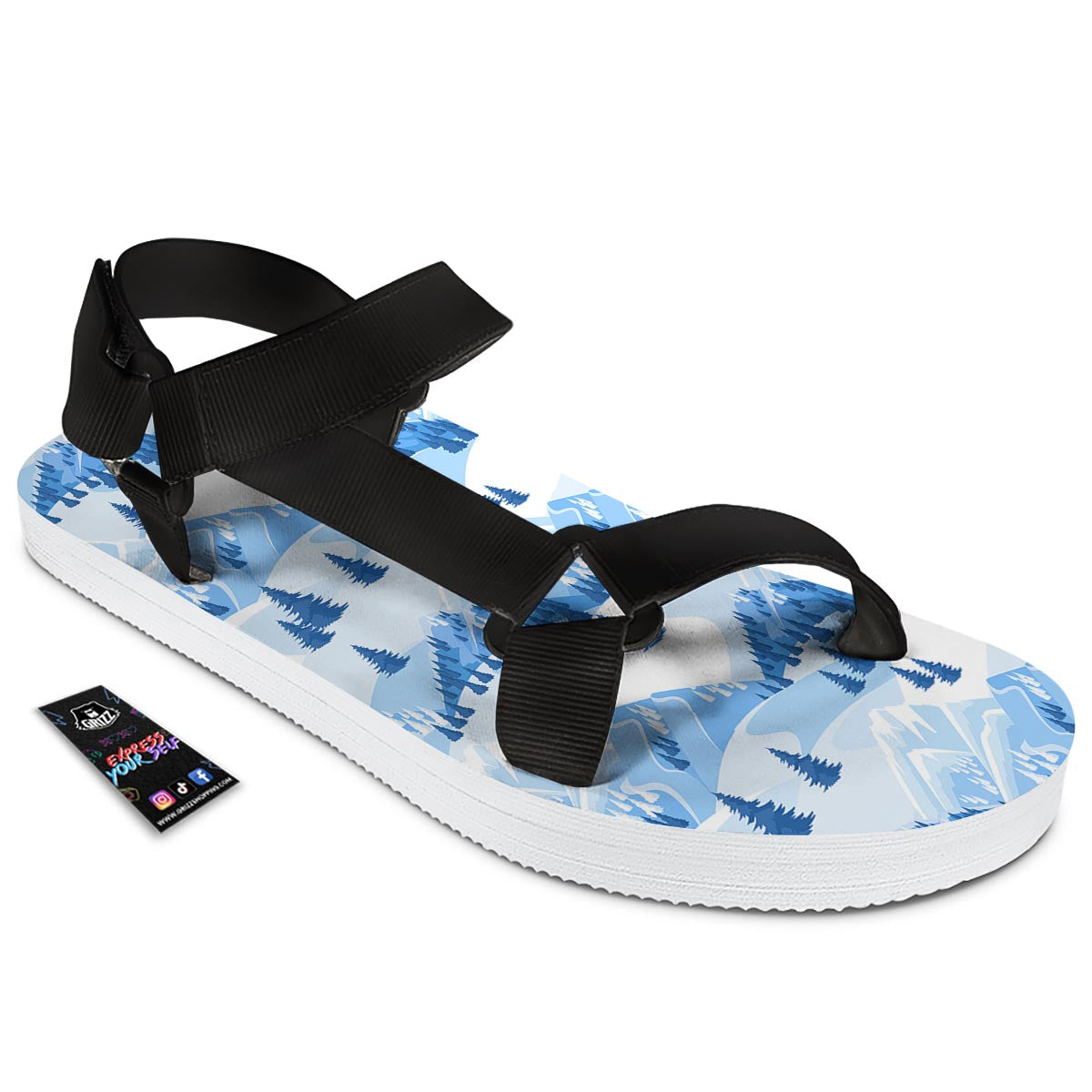 Mountain Skiing Print Pattern Black Open Toe Sandals-grizzshop