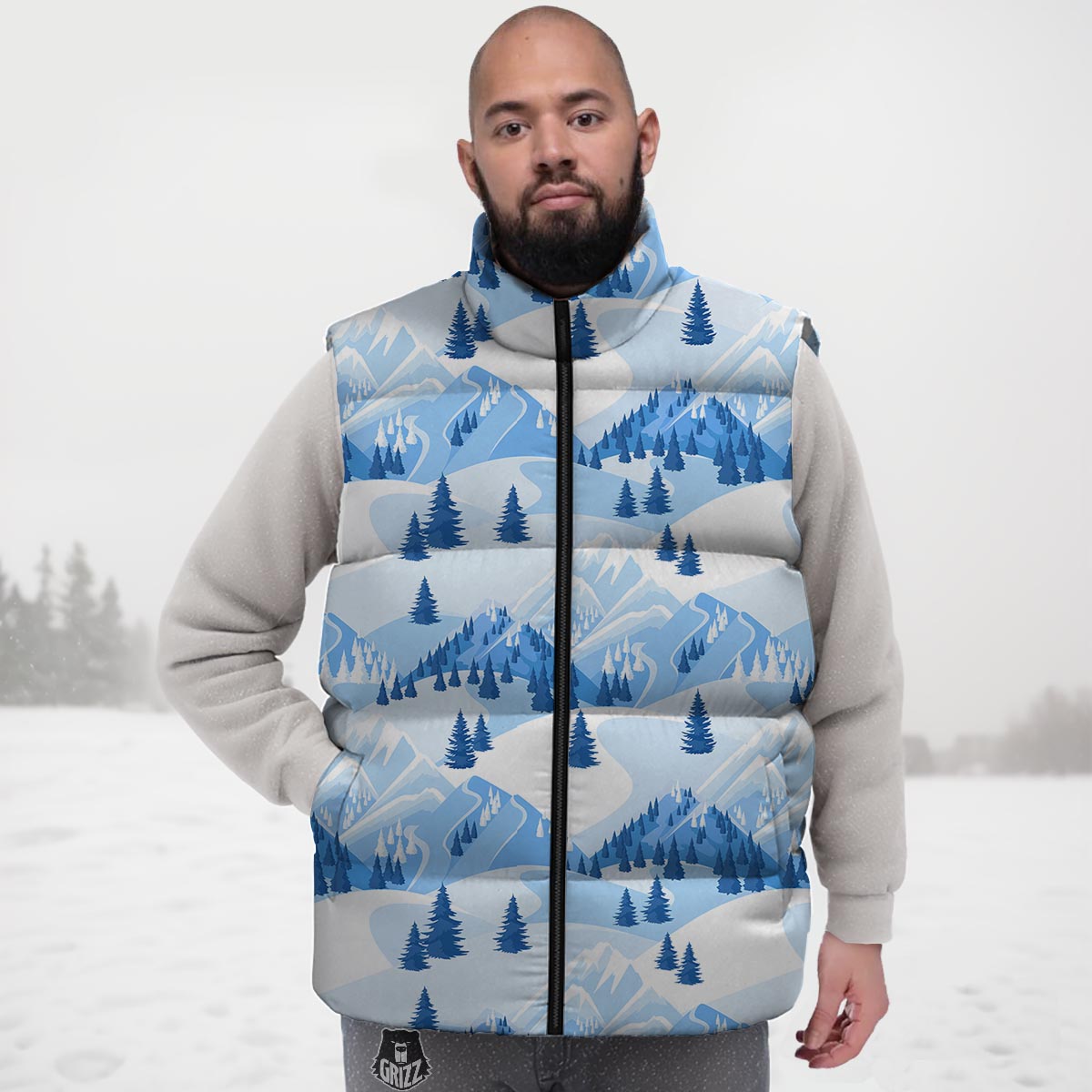 Mountain Skiing Print Pattern Down Vest