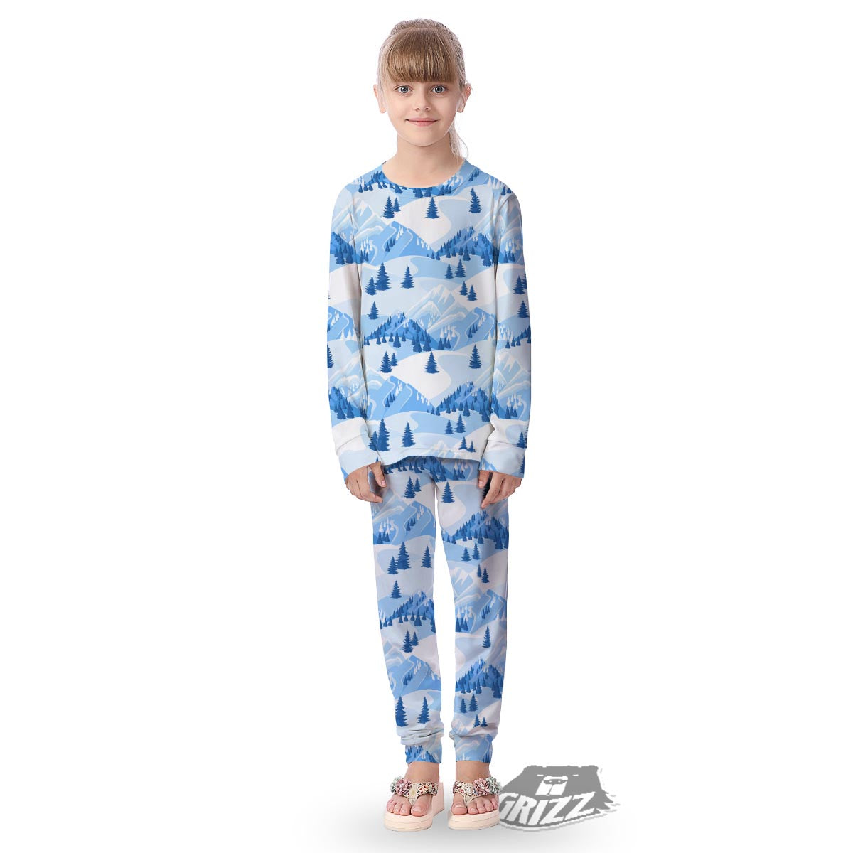 Mountain Skiing Print Pattern Kid's Pajamas-grizzshop