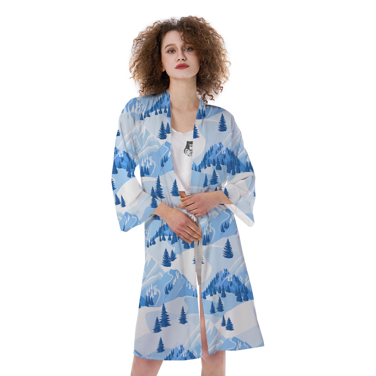Mountain Skiing Print Pattern Kimono-grizzshop
