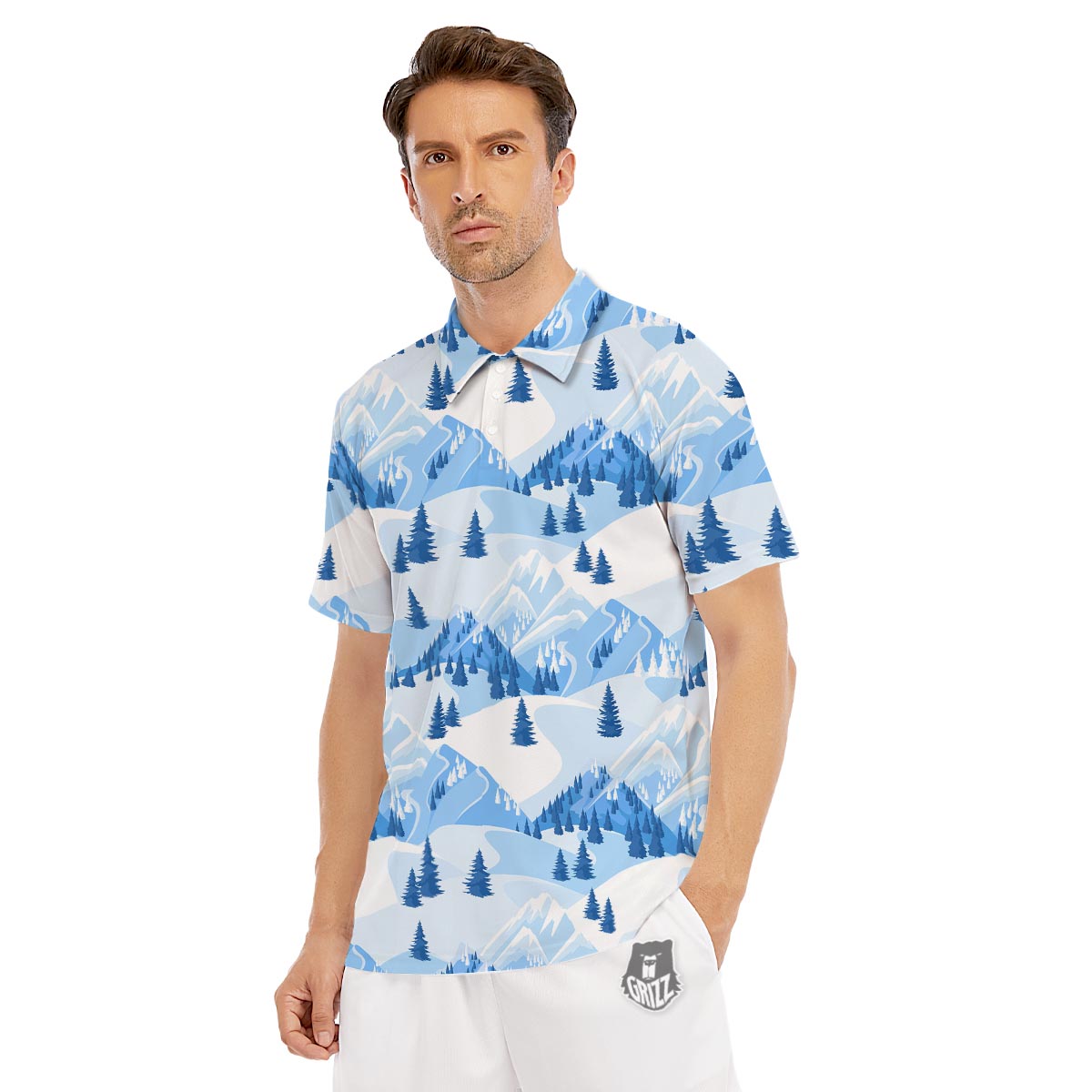 Mountain Skiing Print Pattern Men's Golf Shirts-grizzshop