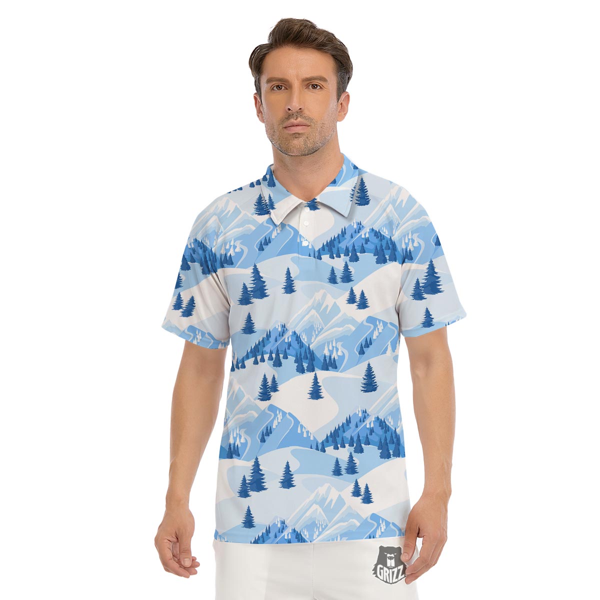 Mountain Skiing Print Pattern Men's Golf Shirts-grizzshop