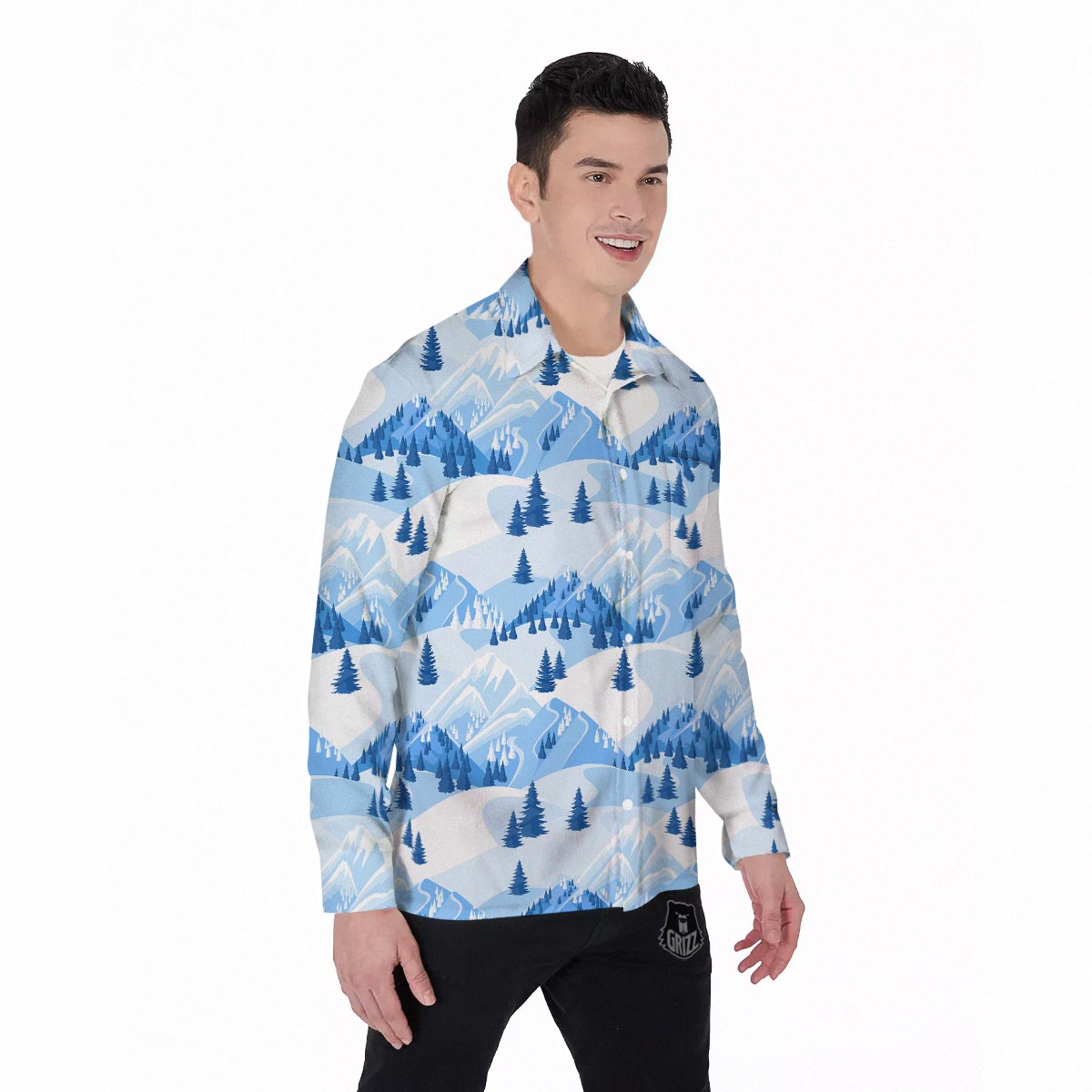 Mountain Skiing Print Pattern Men's Long Sleeve Shirts-grizzshop