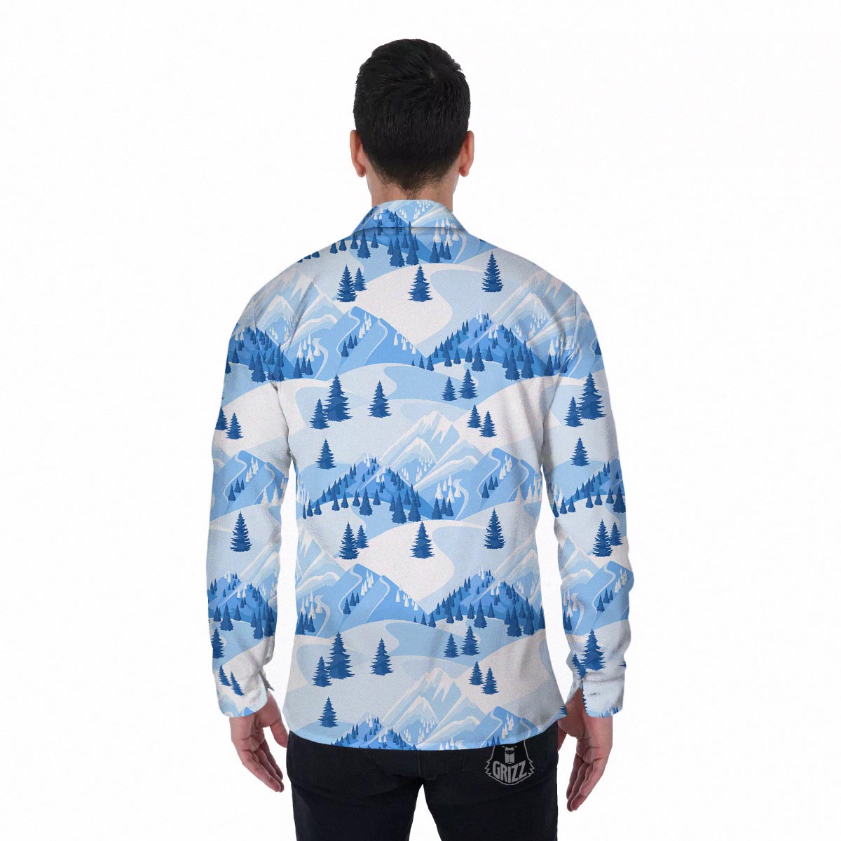 Mountain Skiing Print Pattern Men's Long Sleeve Shirts-grizzshop
