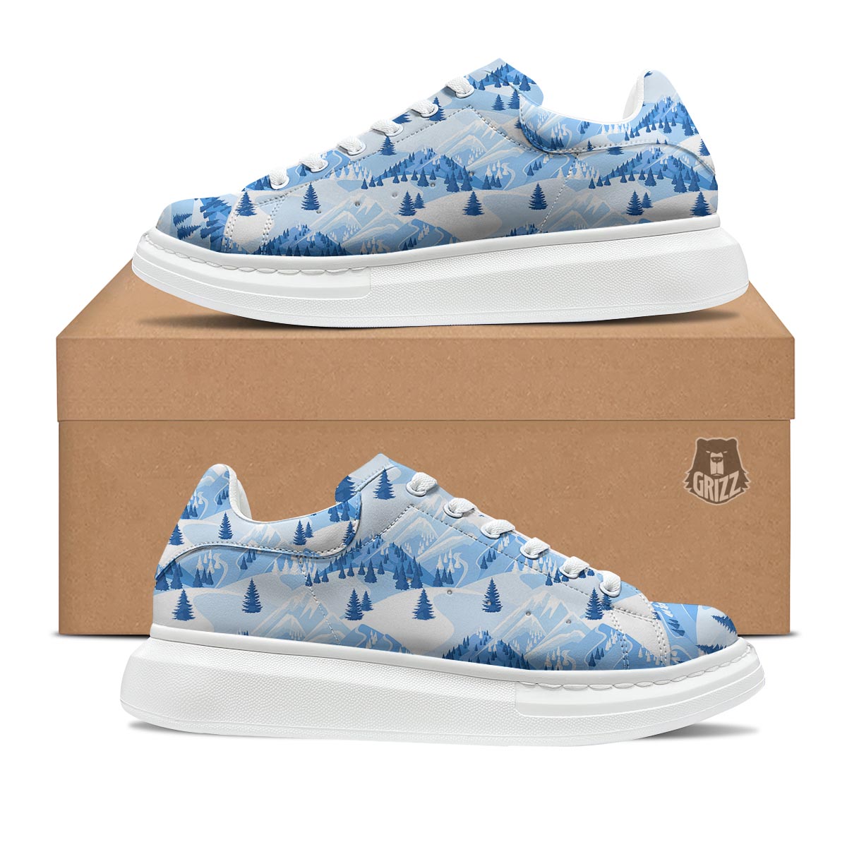 Mountain Skiing Print Pattern Platform Shoes-grizzshop