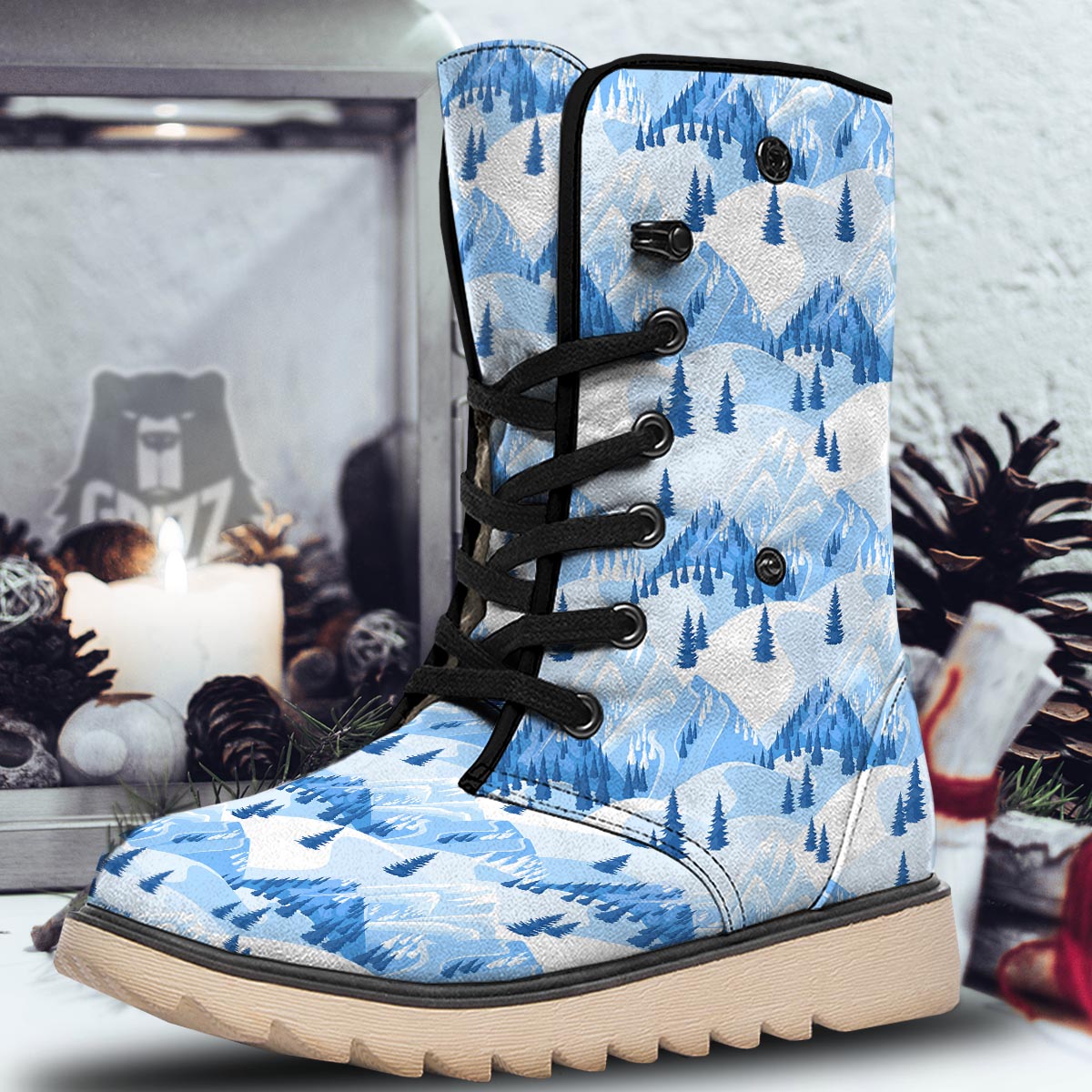 Mountain Skiing Print Pattern Snow Boots-grizzshop