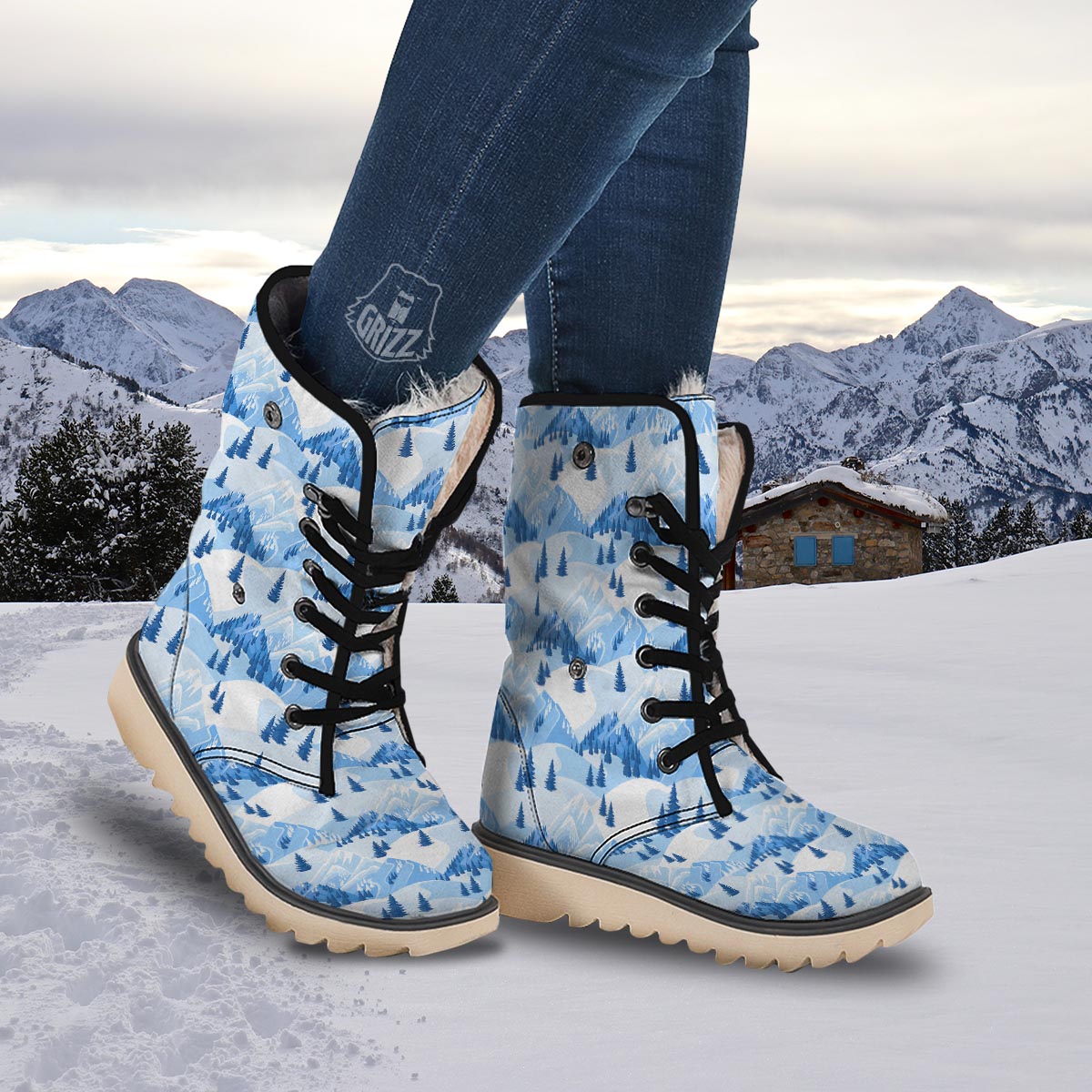 Mountain Skiing Print Pattern Snow Boots-grizzshop