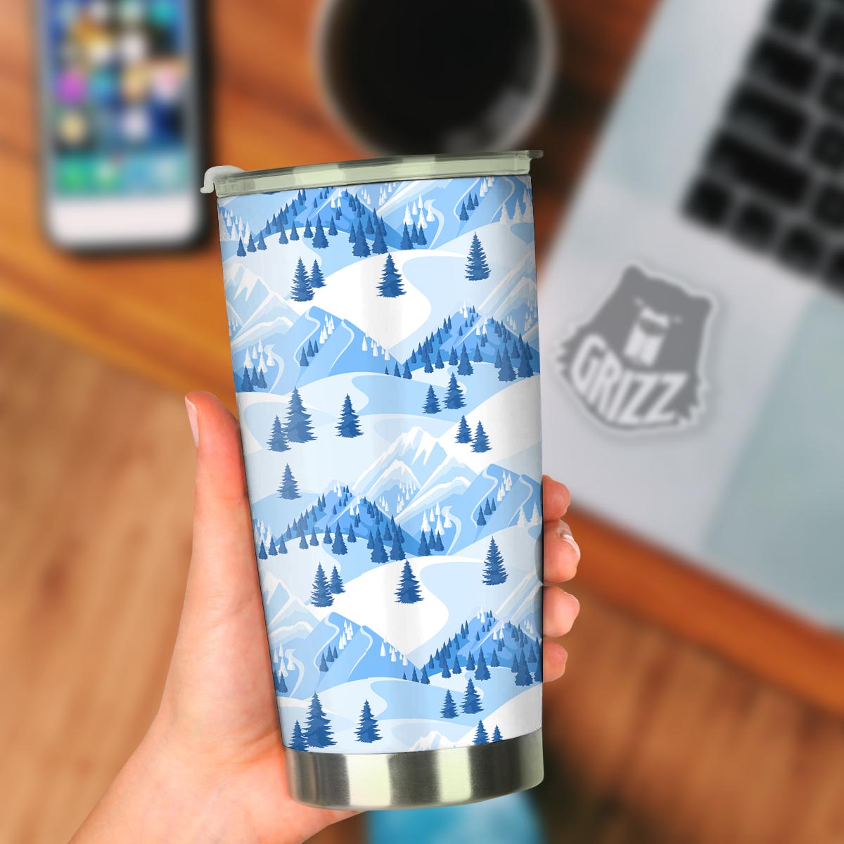 Mountain Skiing Print Pattern Tumbler-grizzshop