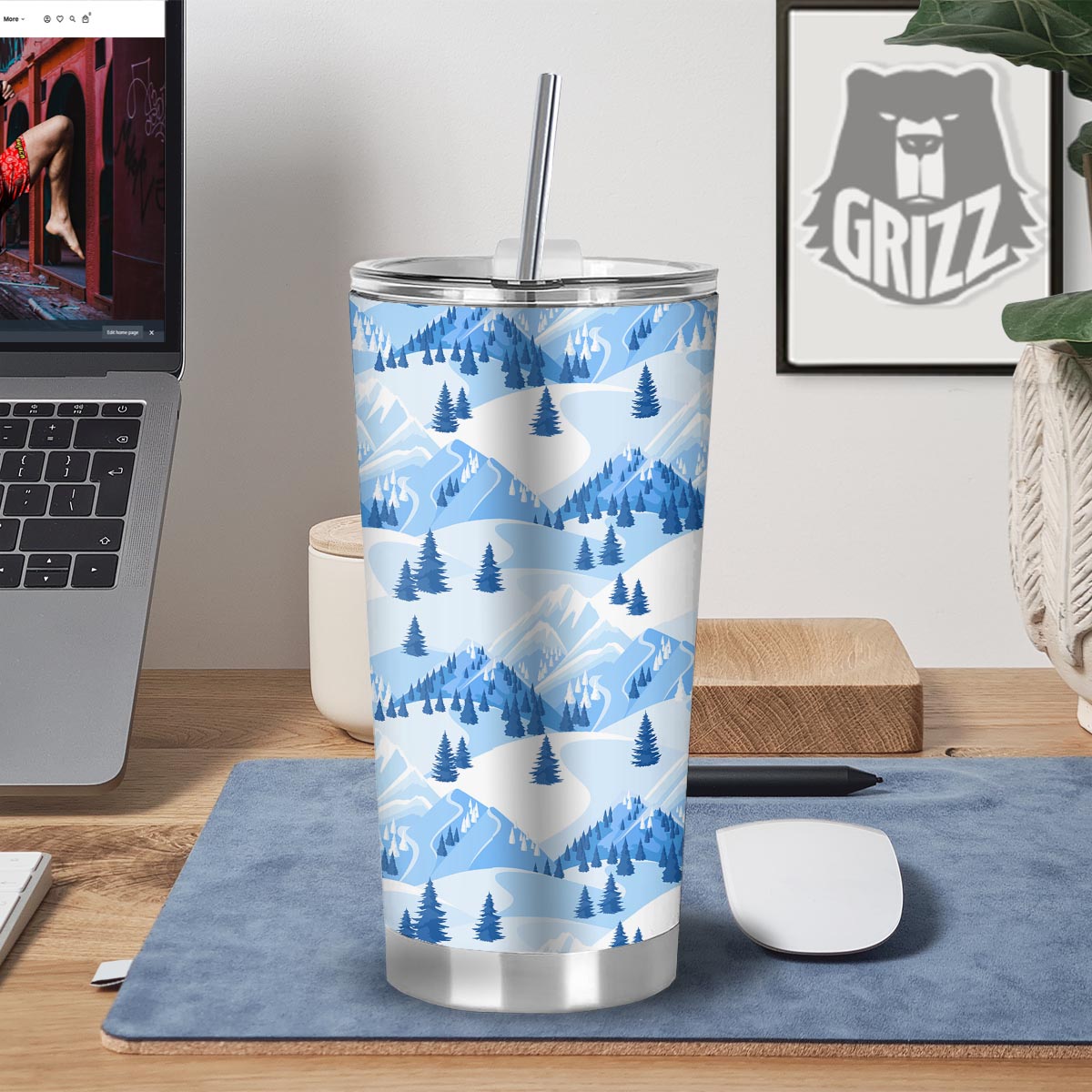 Mountain Skiing Print Pattern Tumbler-grizzshop