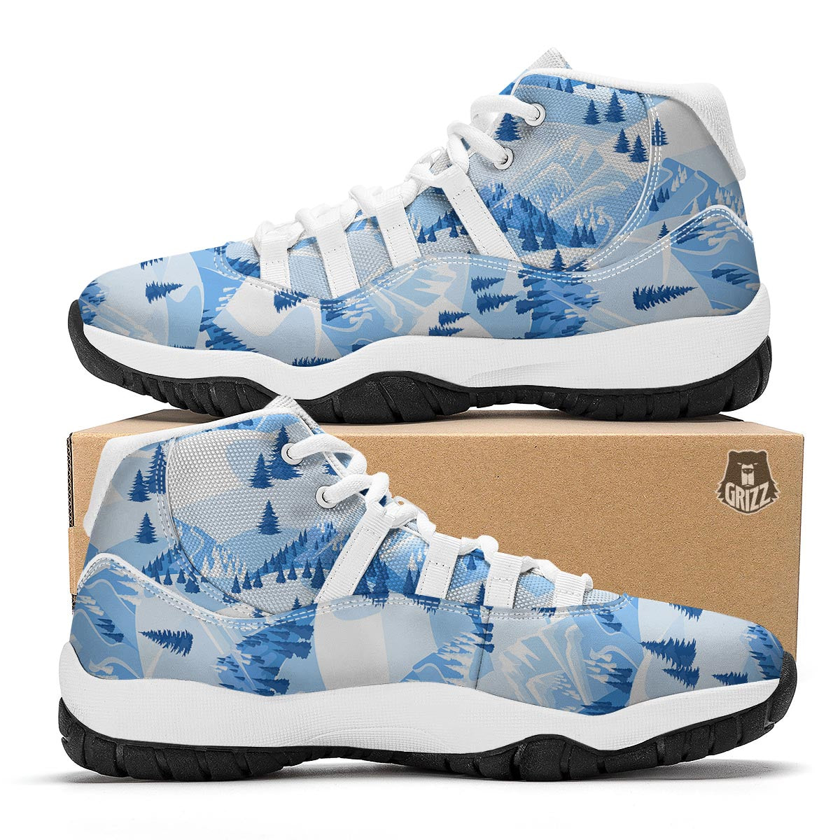 Mountain Skiing Print Pattern White Bball Shoes-grizzshop