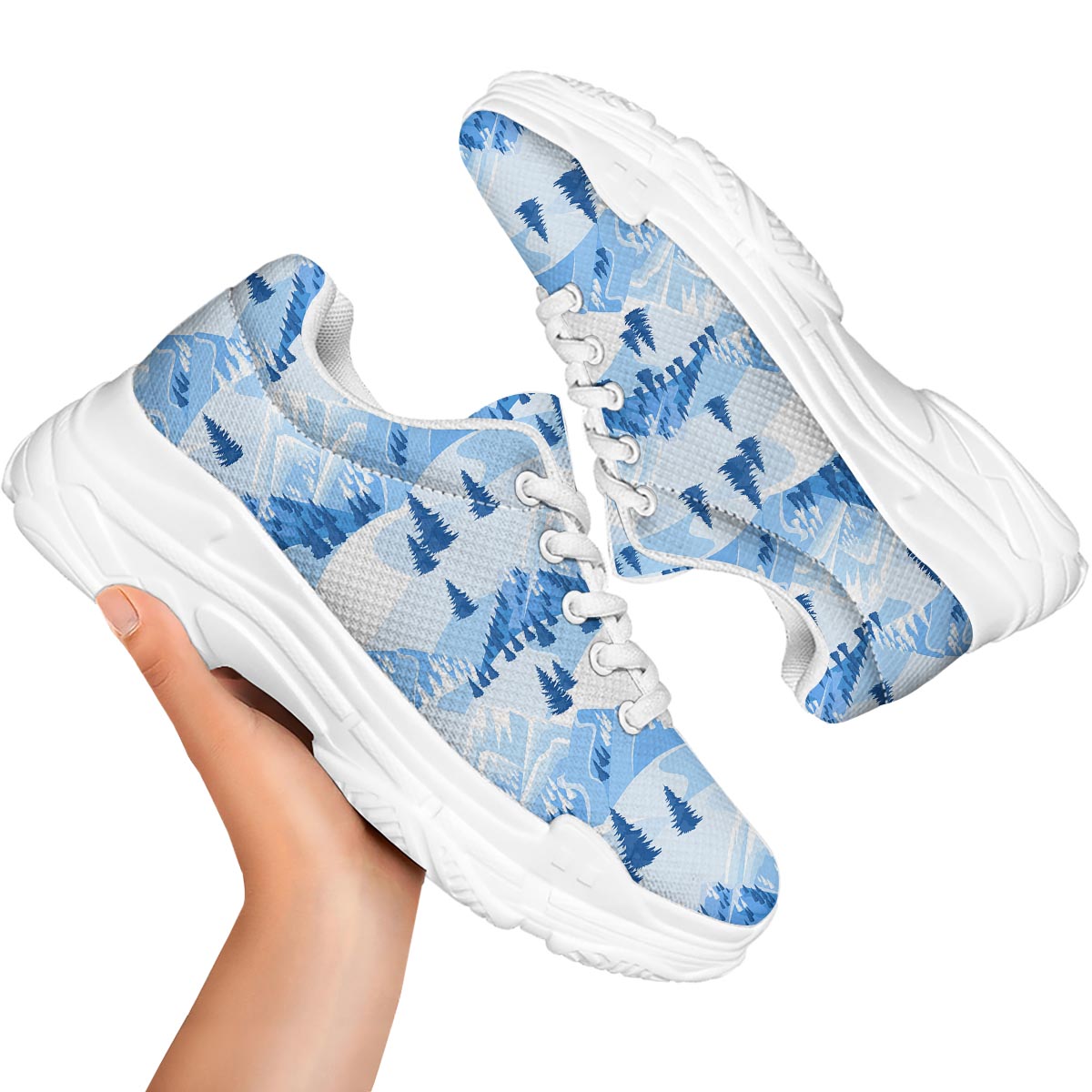 Mountain Skiing Print Pattern White Chunky Shoes-grizzshop