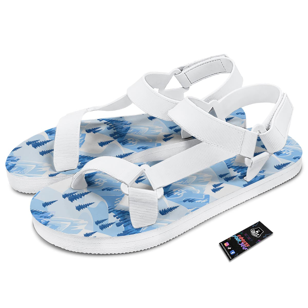 Mountain Skiing Print Pattern White Open Toe Sandals-grizzshop