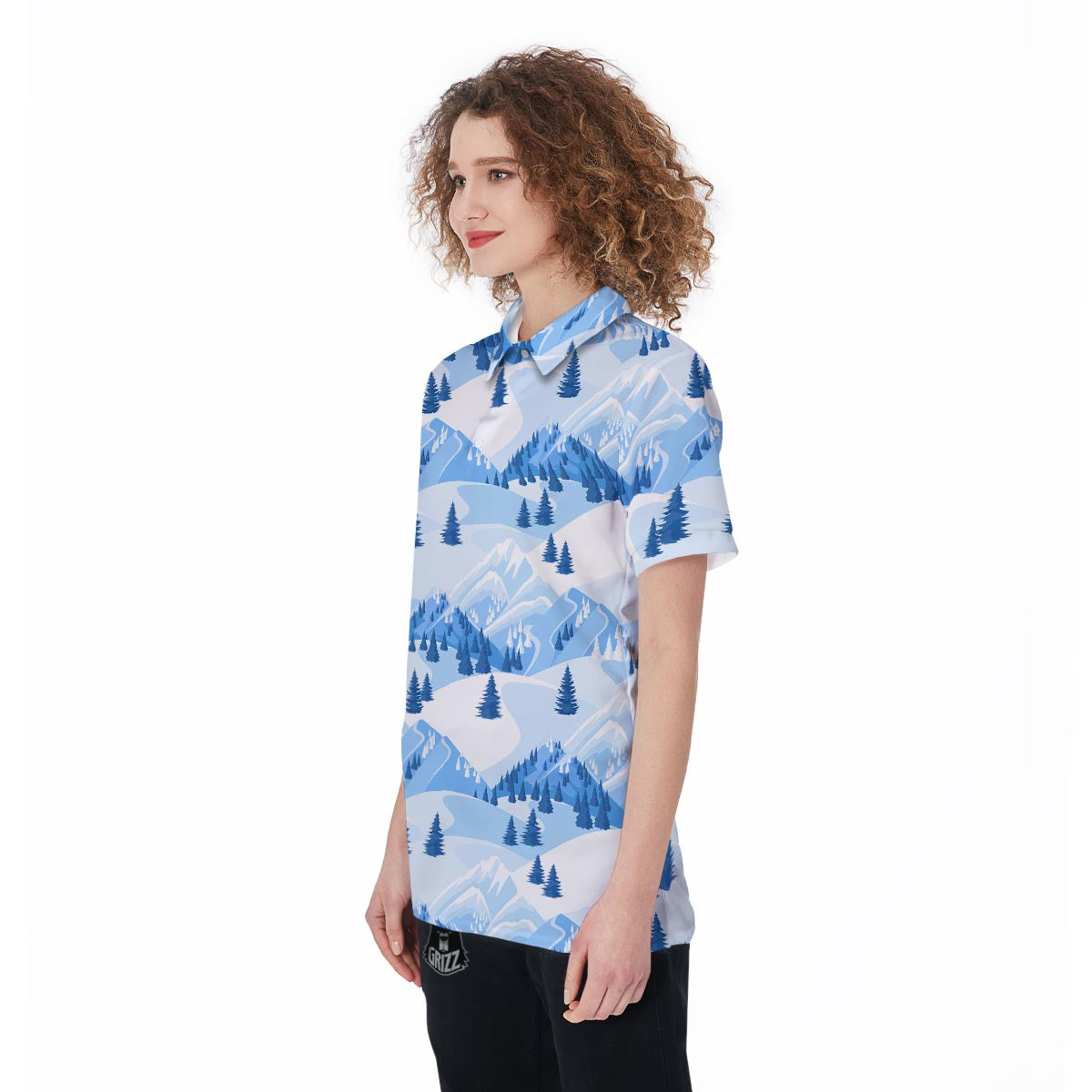Mountain Skiing Print Pattern Women's Golf Shirts-grizzshop