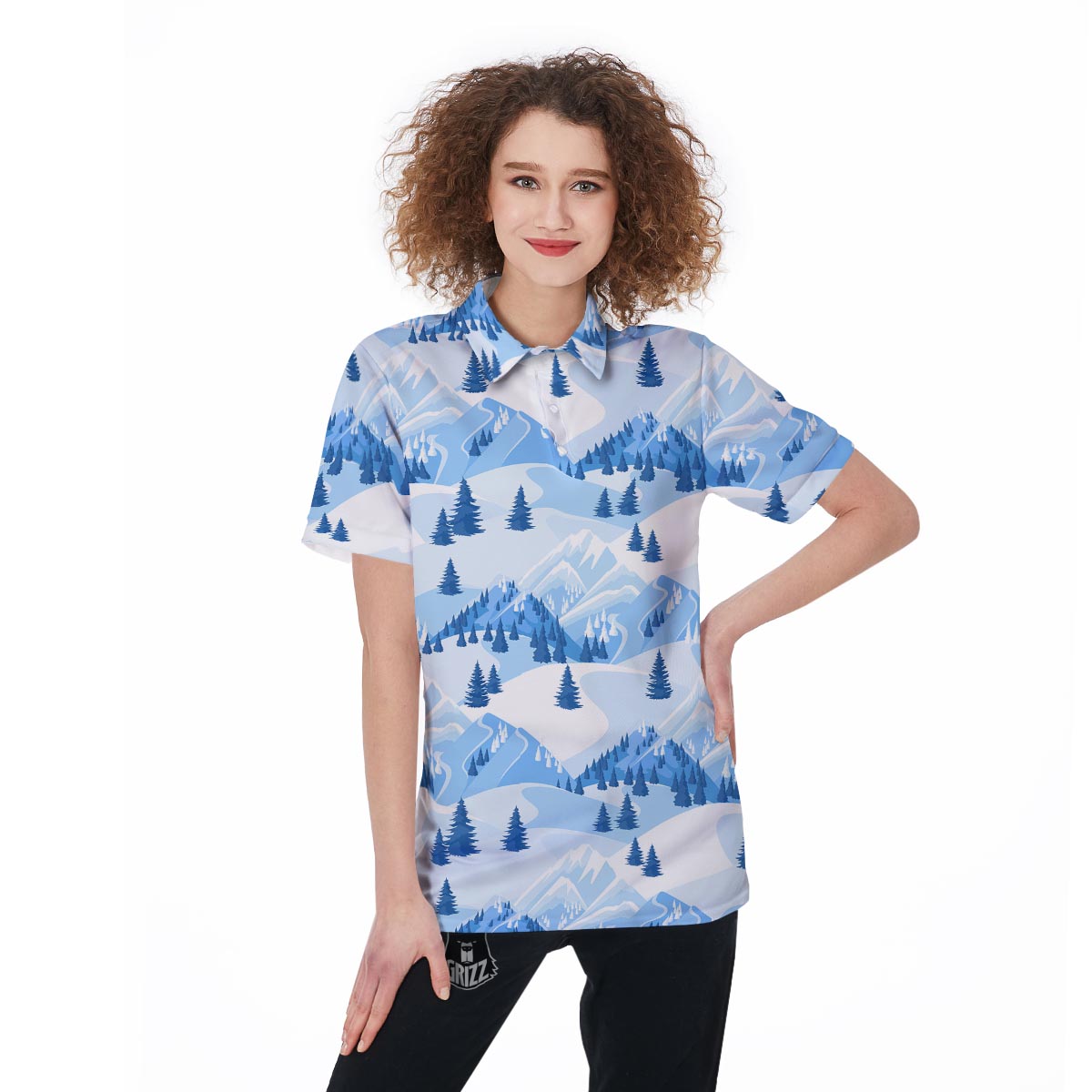 Mountain Skiing Print Pattern Women's Golf Shirts-grizzshop