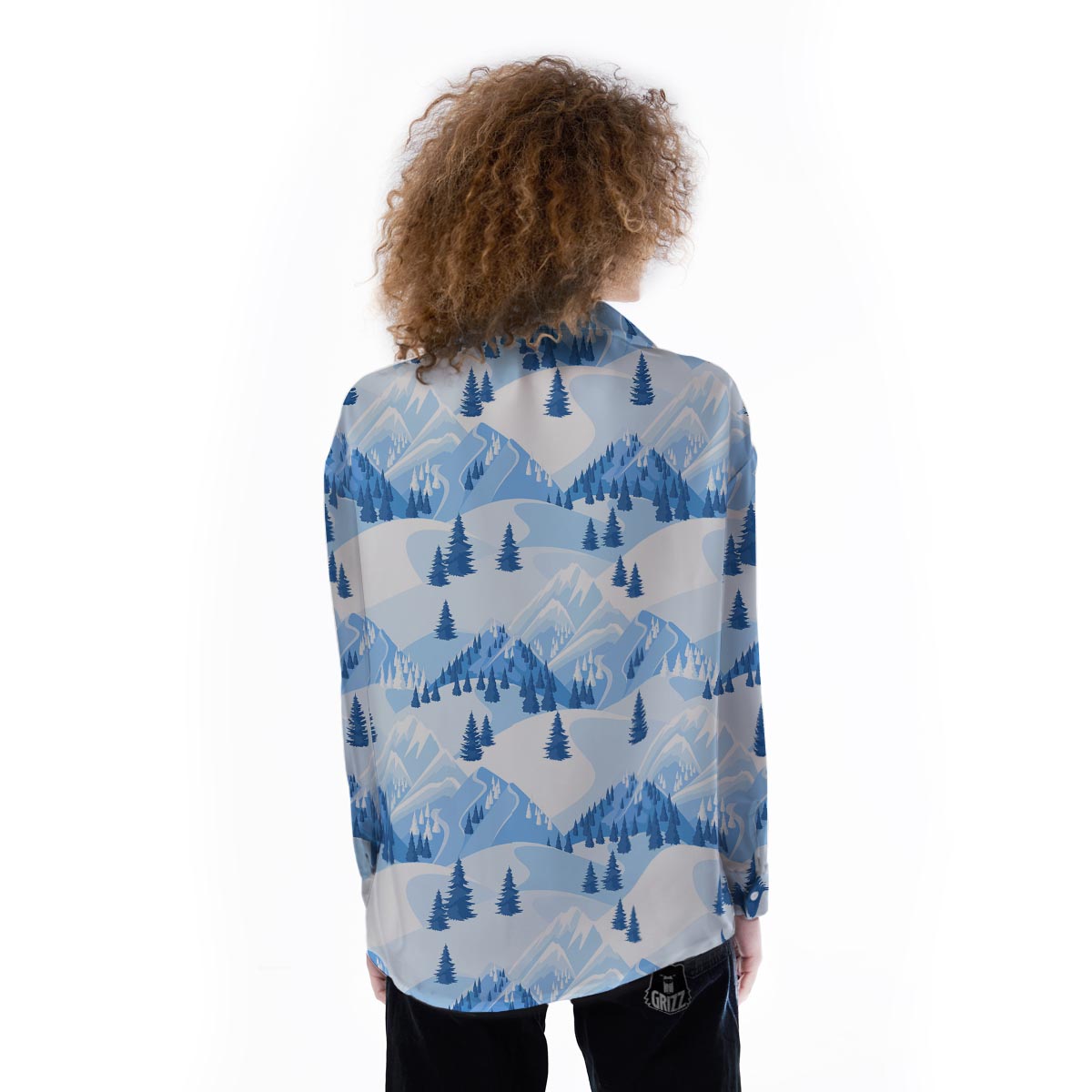 Mountain Skiing Print Pattern Women's Long Sleeve Shirts-grizzshop