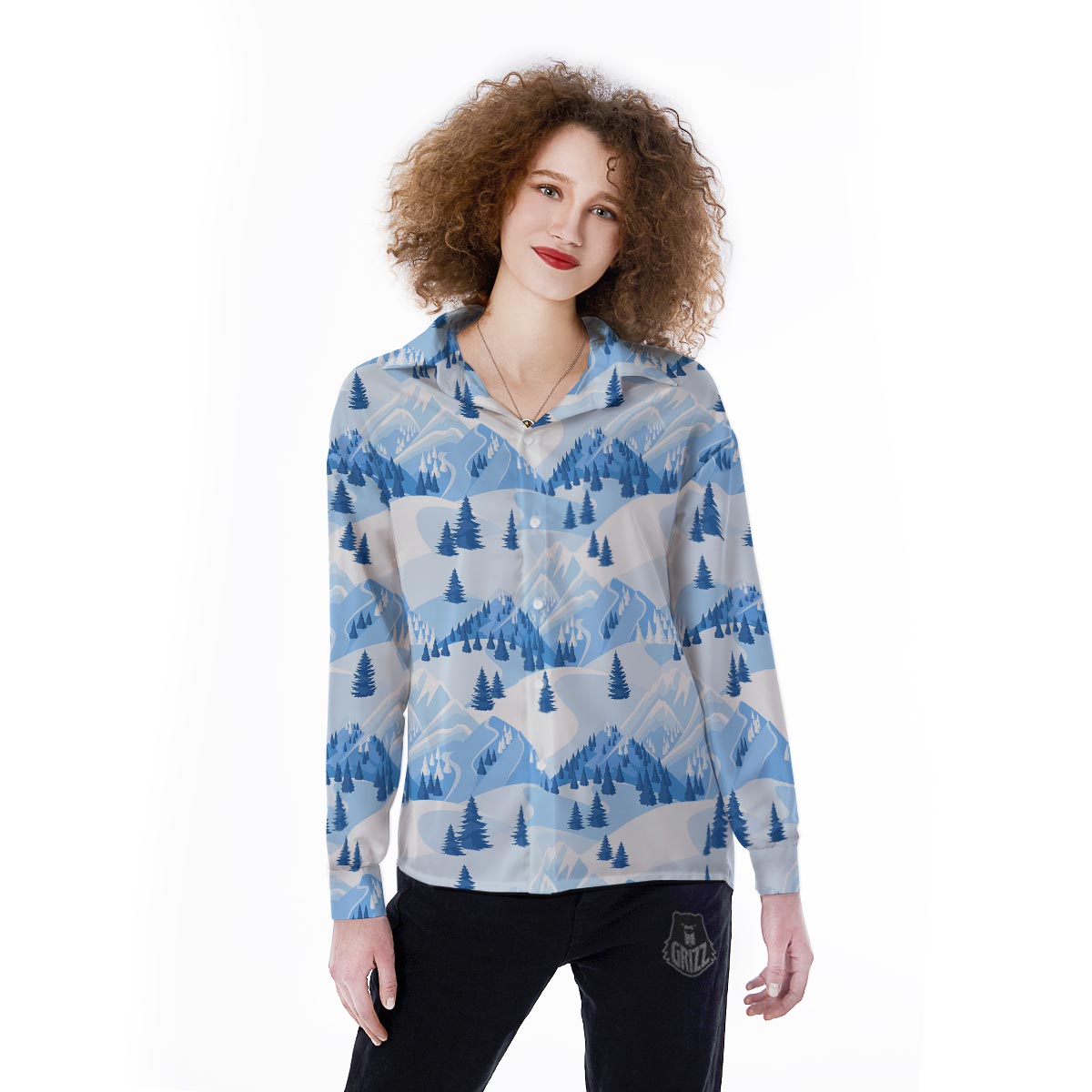 Mountain Skiing Print Pattern Women's Long Sleeve Shirts-grizzshop