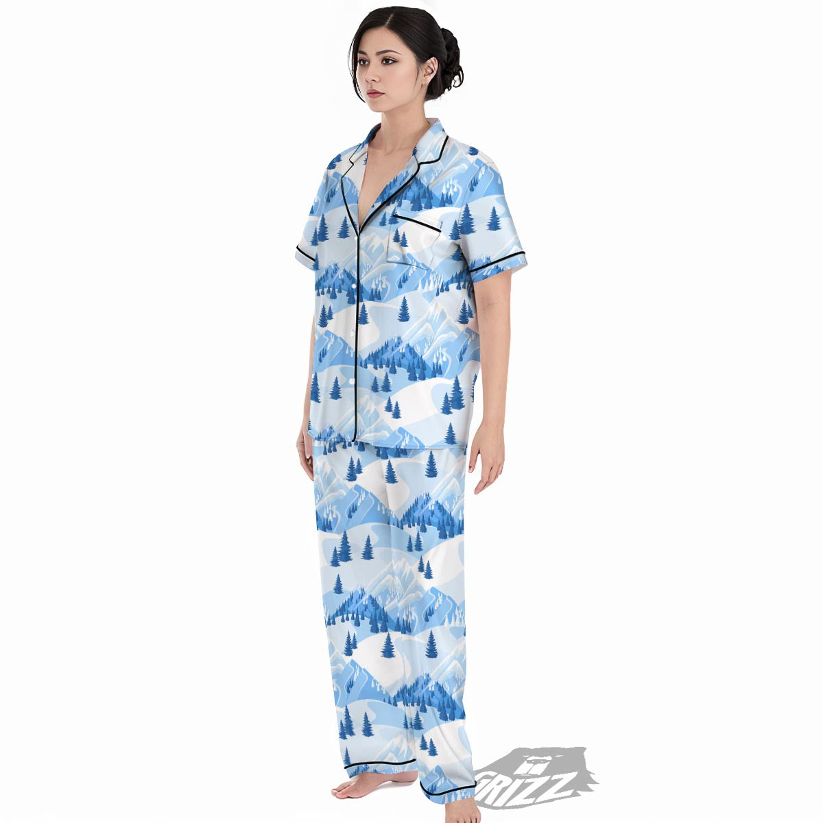 Mountain Skiing Print Pattern Women's Pajamas Set-grizzshop
