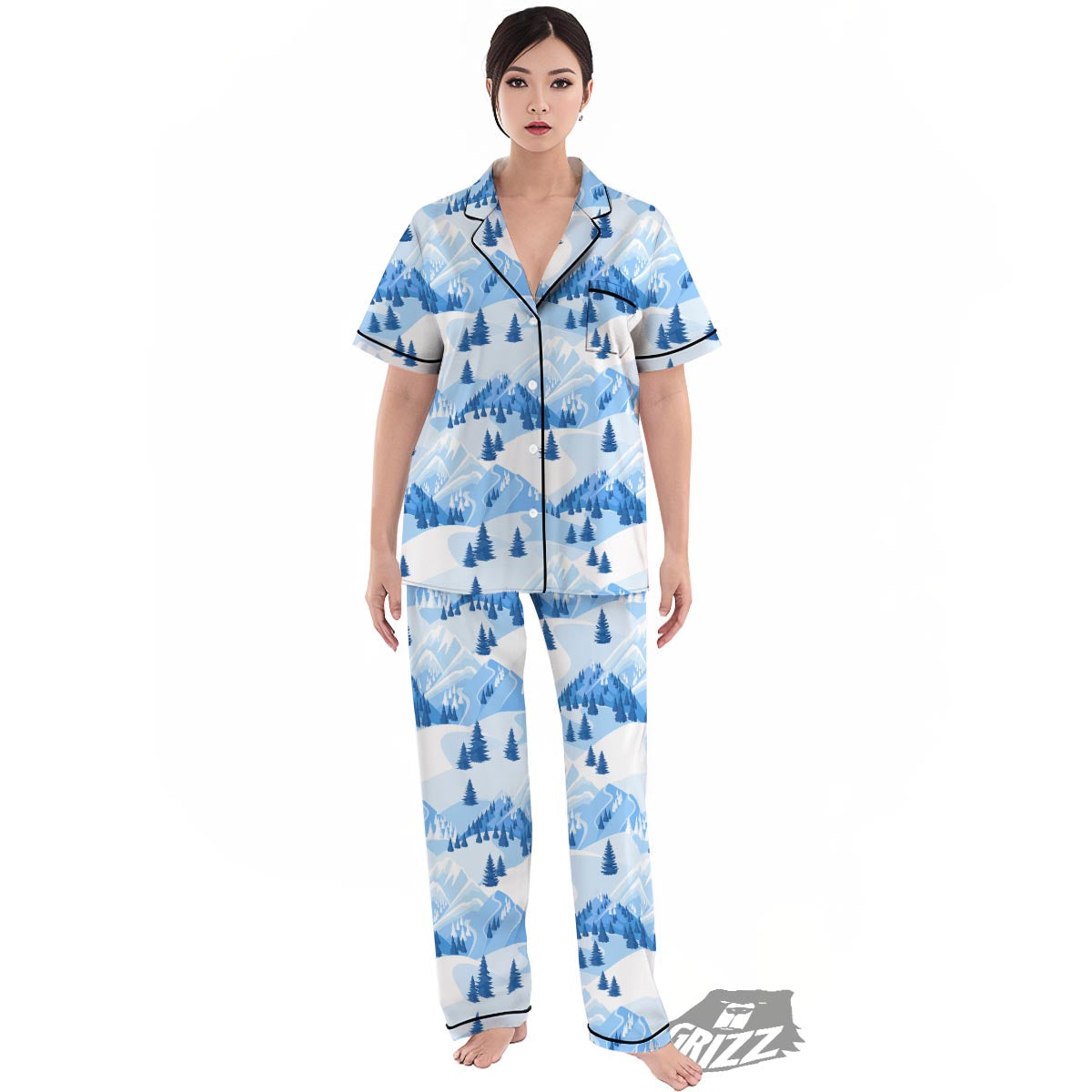 Mountain Skiing Print Pattern Women's Pajamas Set-grizzshop