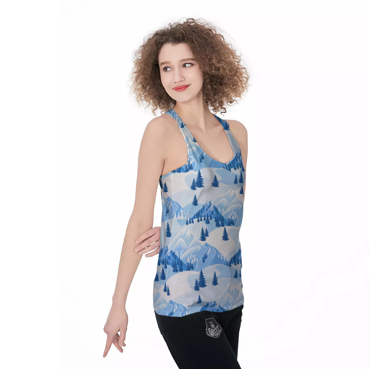Mountain Skiing Print Pattern Women's Racerback Tank Top-grizzshop