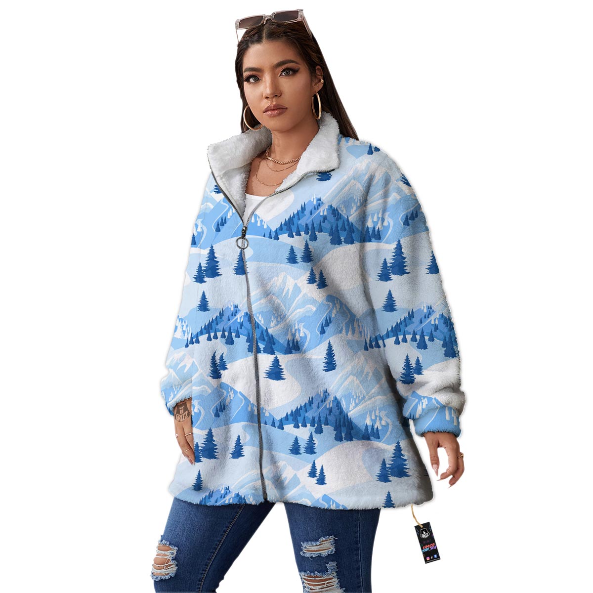 Mountain Skiing Print Pattern Women's Sherpa Jacket-grizzshop