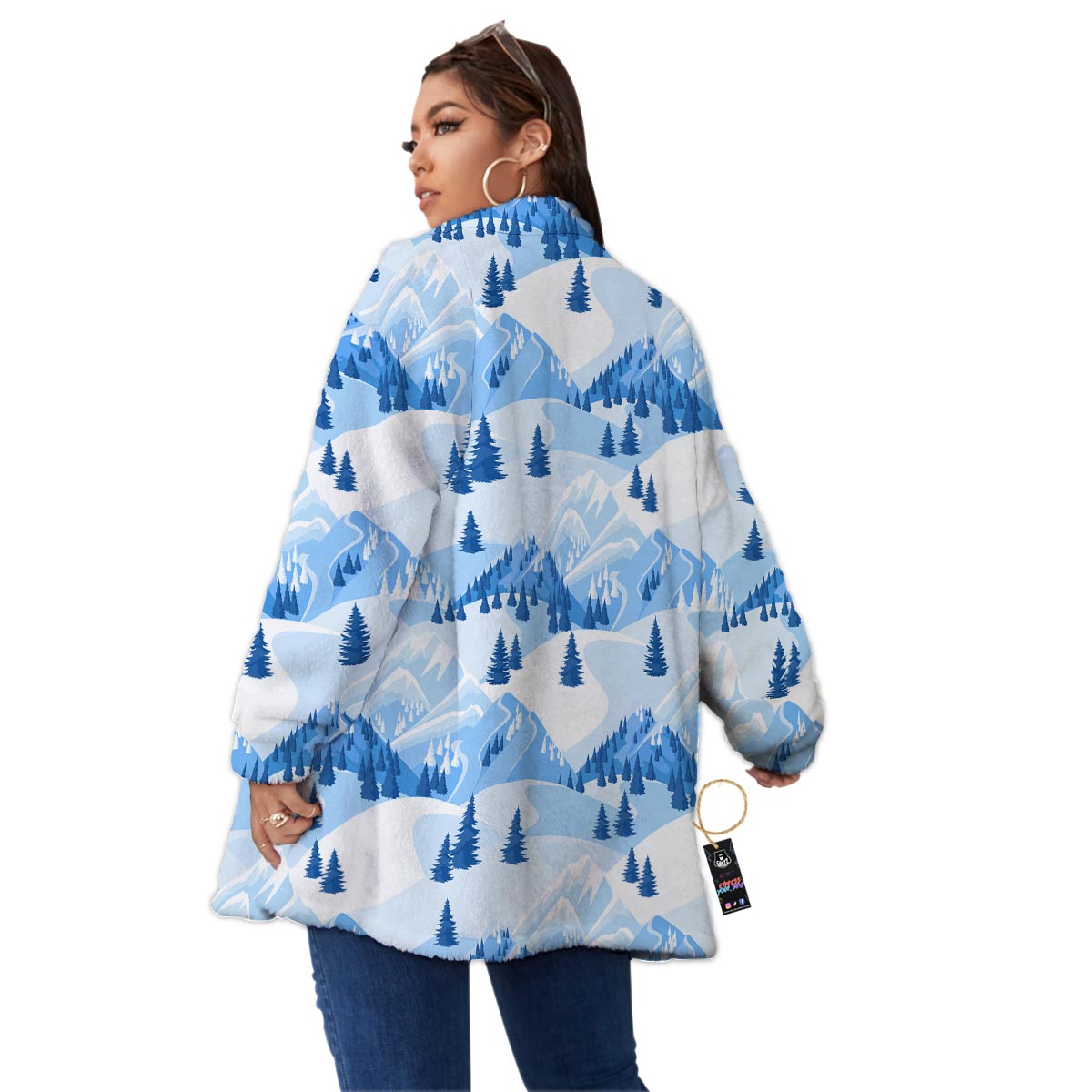 Mountain Skiing Print Pattern Women's Sherpa Jacket-grizzshop