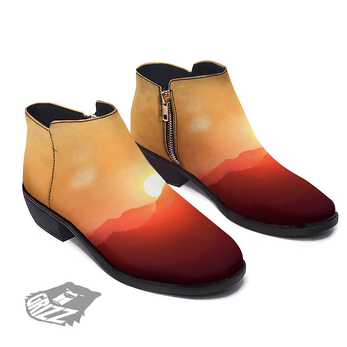 Mountain Sunrise Print Ankle Boots-grizzshop