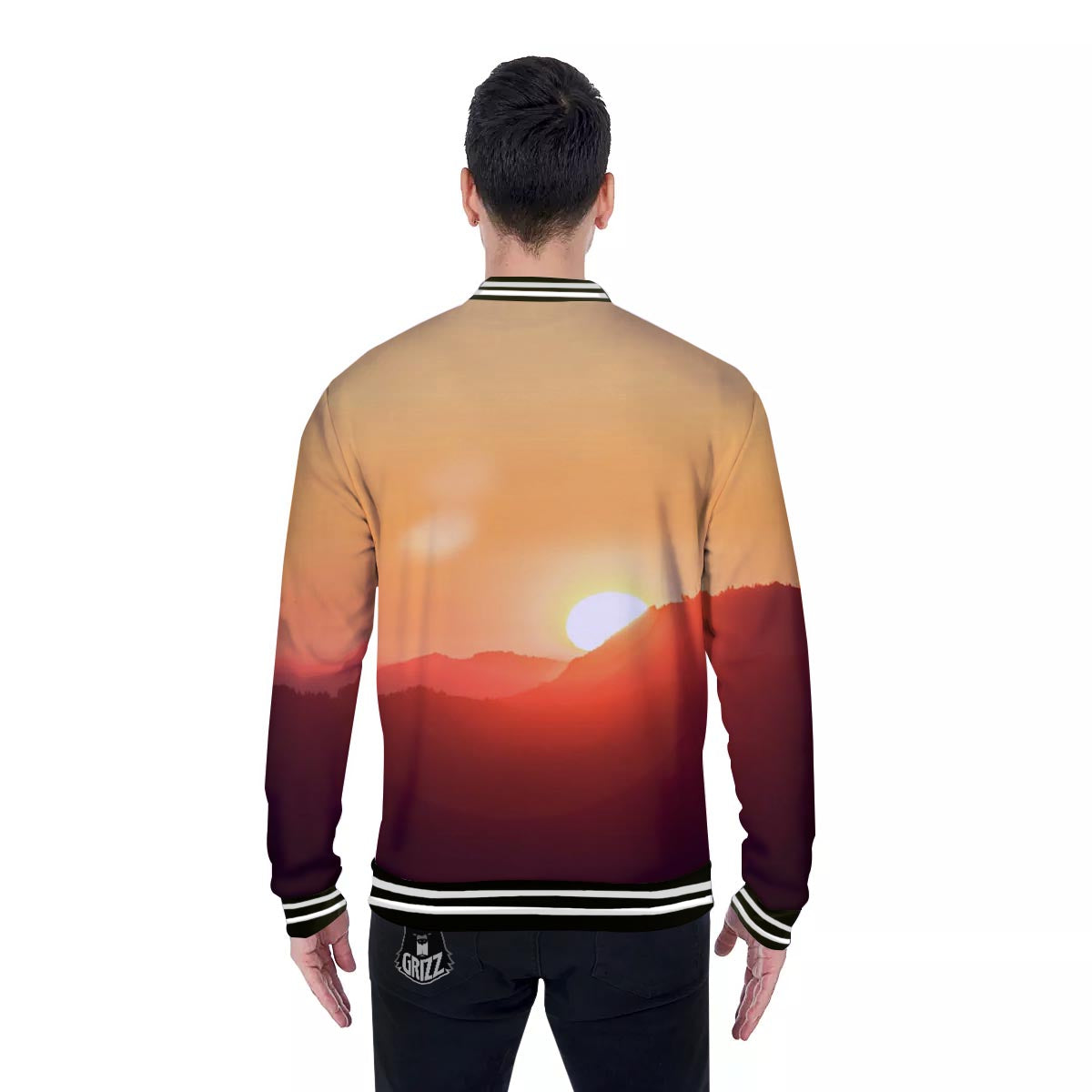 Mountain Sunrise Print Baseball Jacket-grizzshop