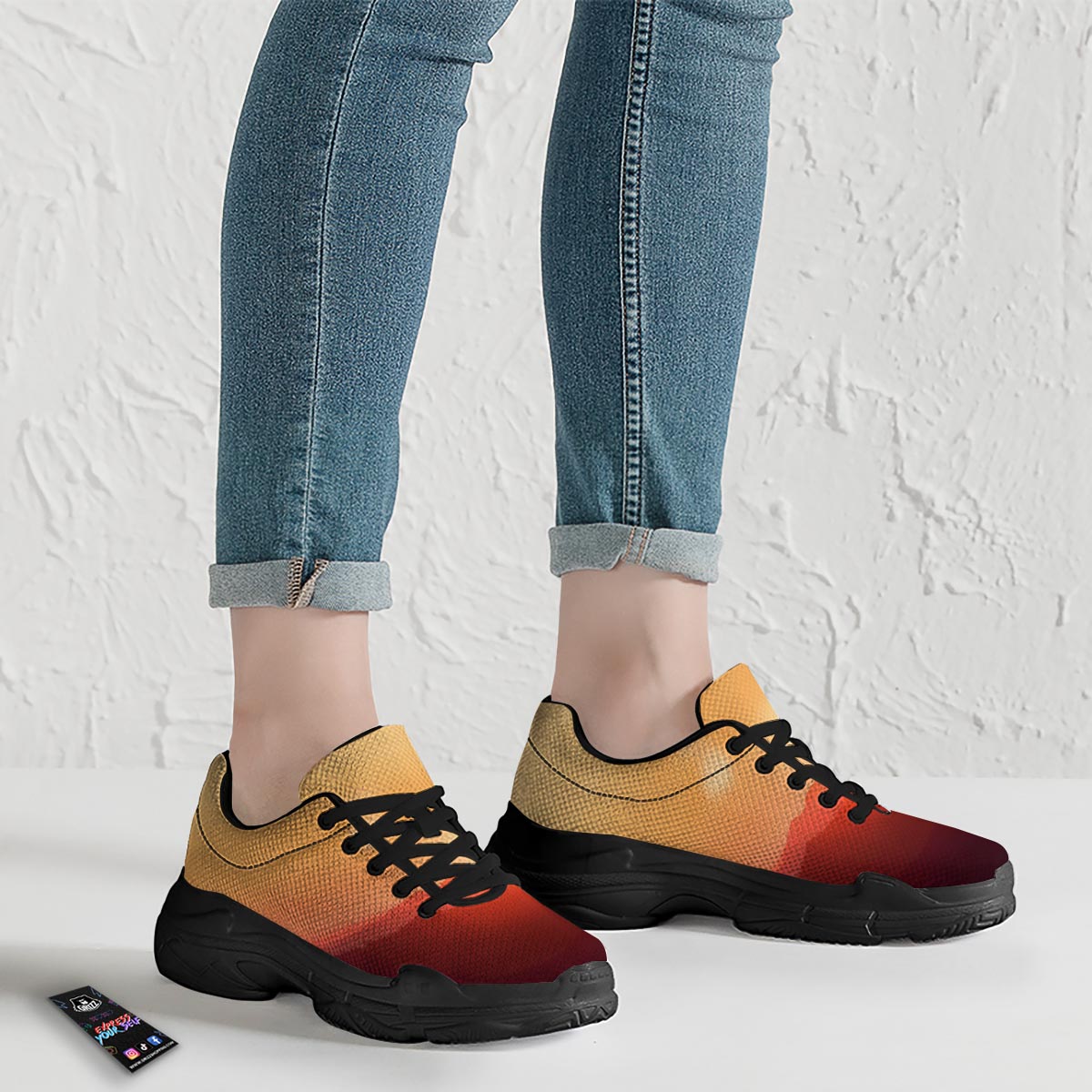 Mountain Sunrise Print Black Chunky Shoes-grizzshop