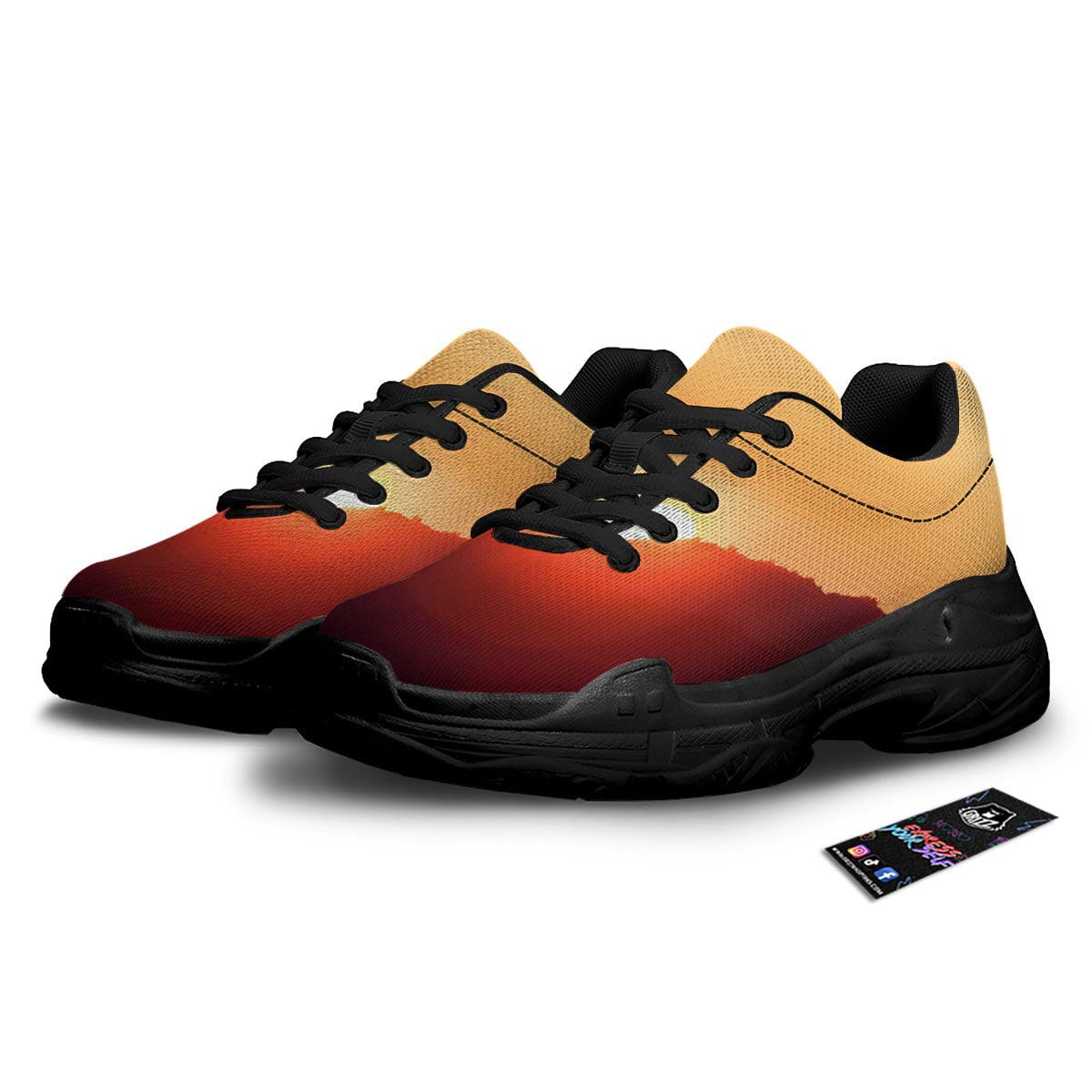 Mountain Sunrise Print Black Chunky Shoes-grizzshop