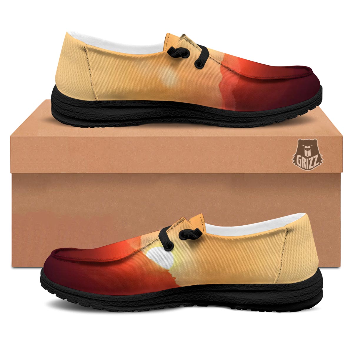 Mountain Sunrise Print Black Loafers-grizzshop