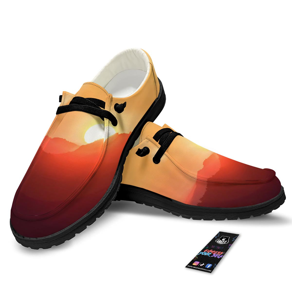 Mountain Sunrise Print Black Loafers-grizzshop