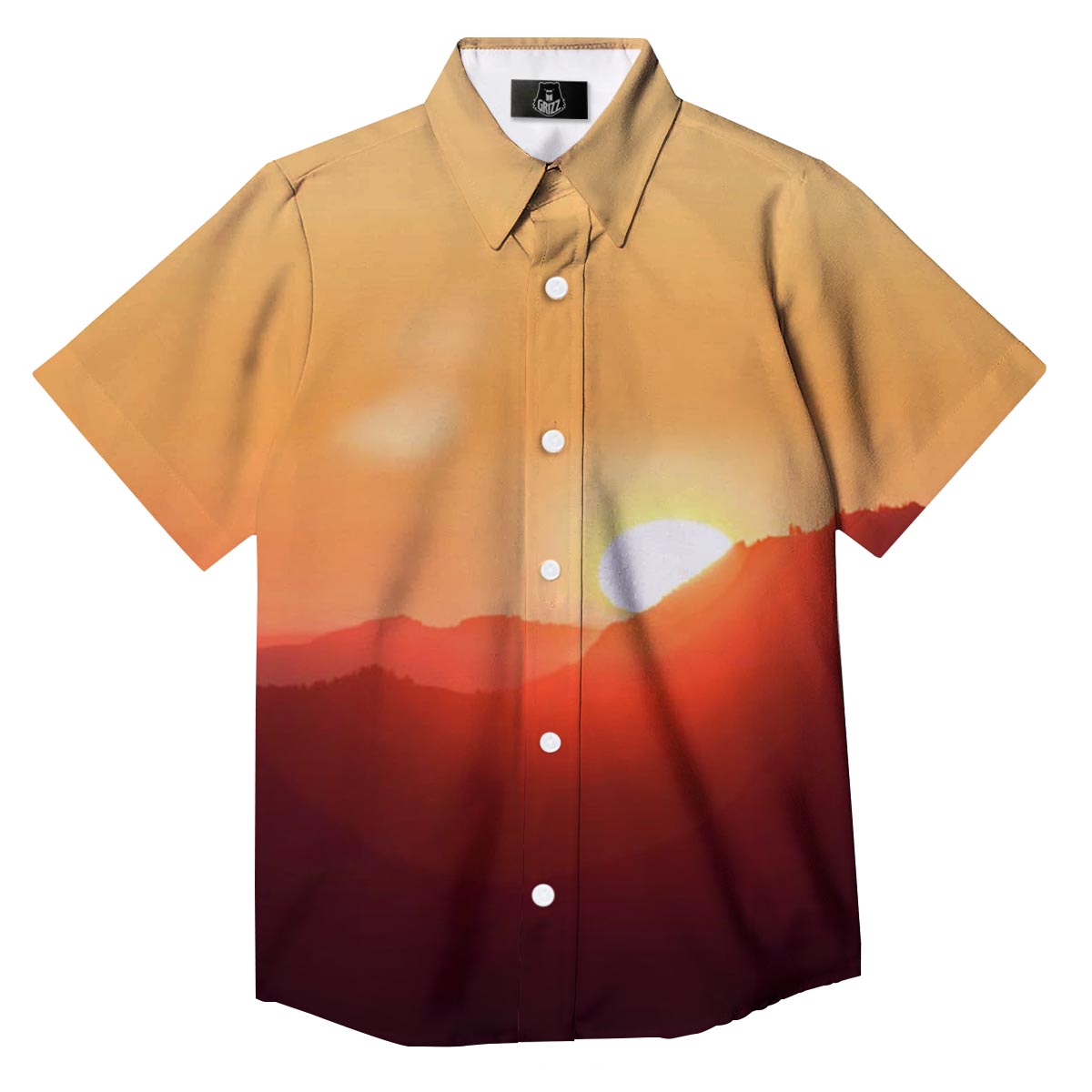 Mountain Sunrise Print Button Up Shirt-grizzshop