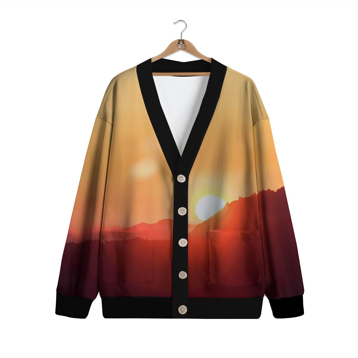 Mountain Sunrise Print Cardigan-grizzshop