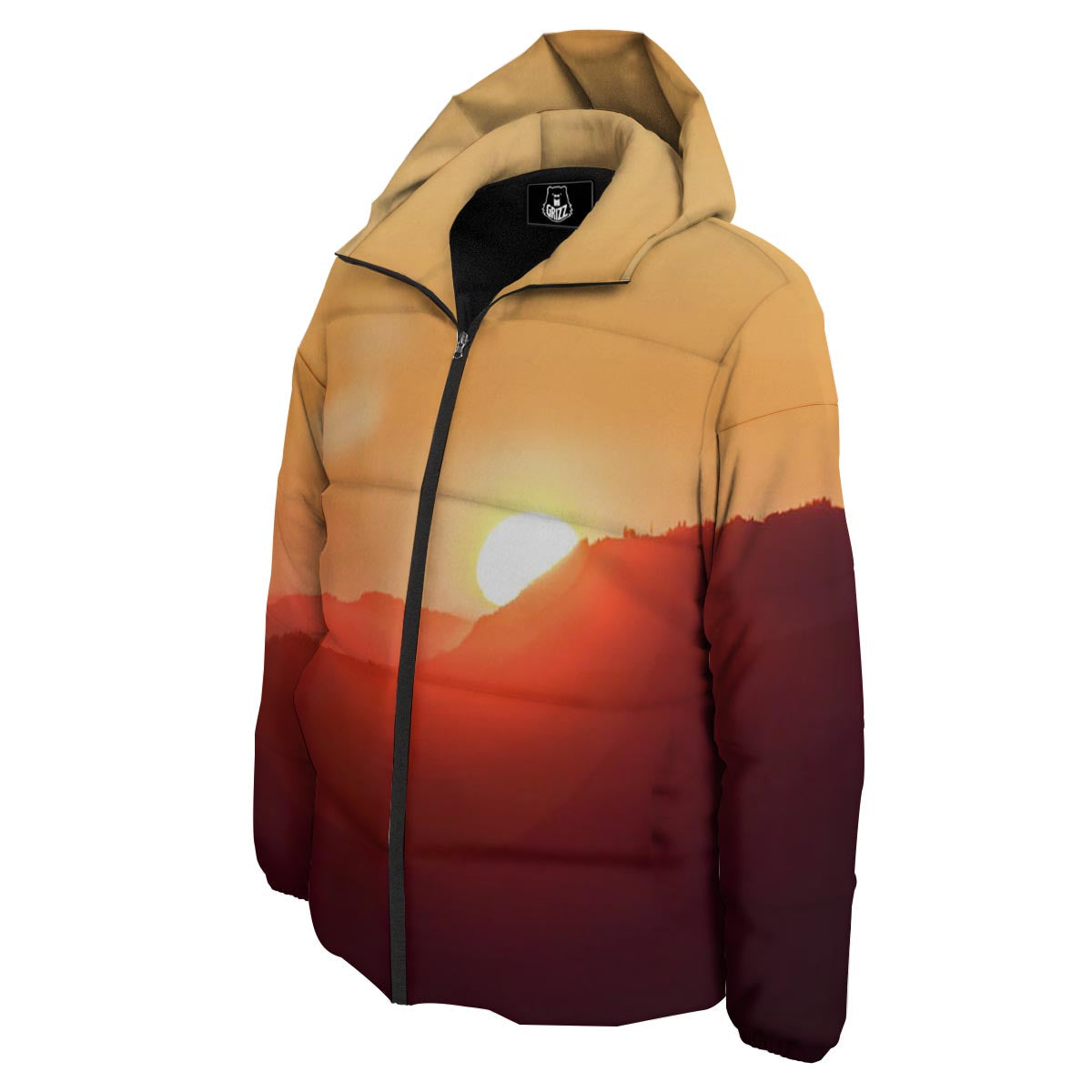 Mountain Sunrise Print Down Jacket-grizzshop
