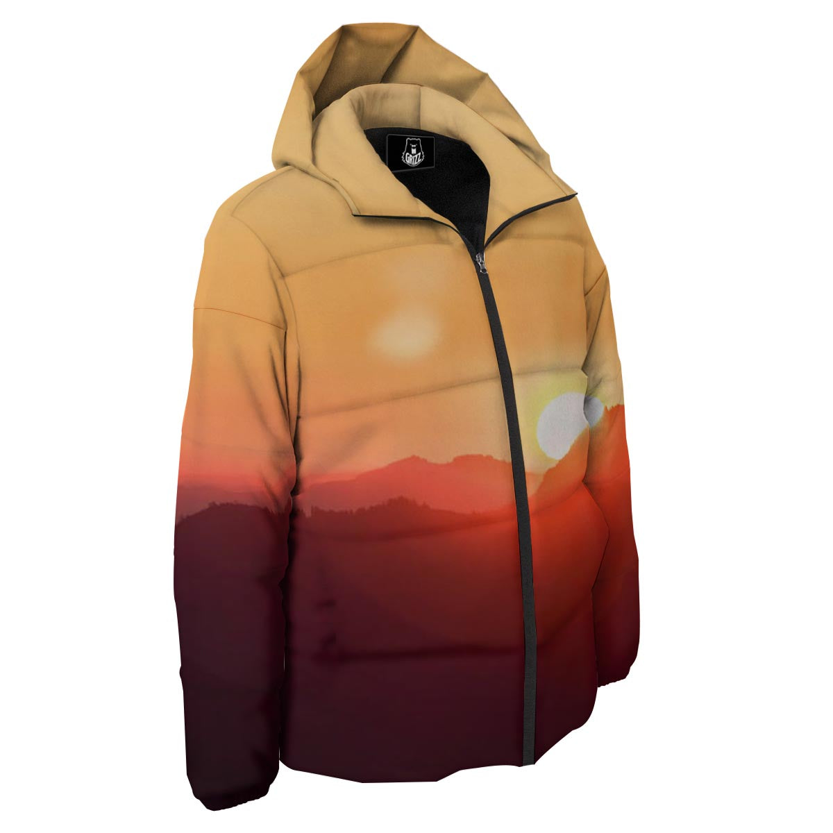 Mountain Sunrise Print Down Jacket-grizzshop
