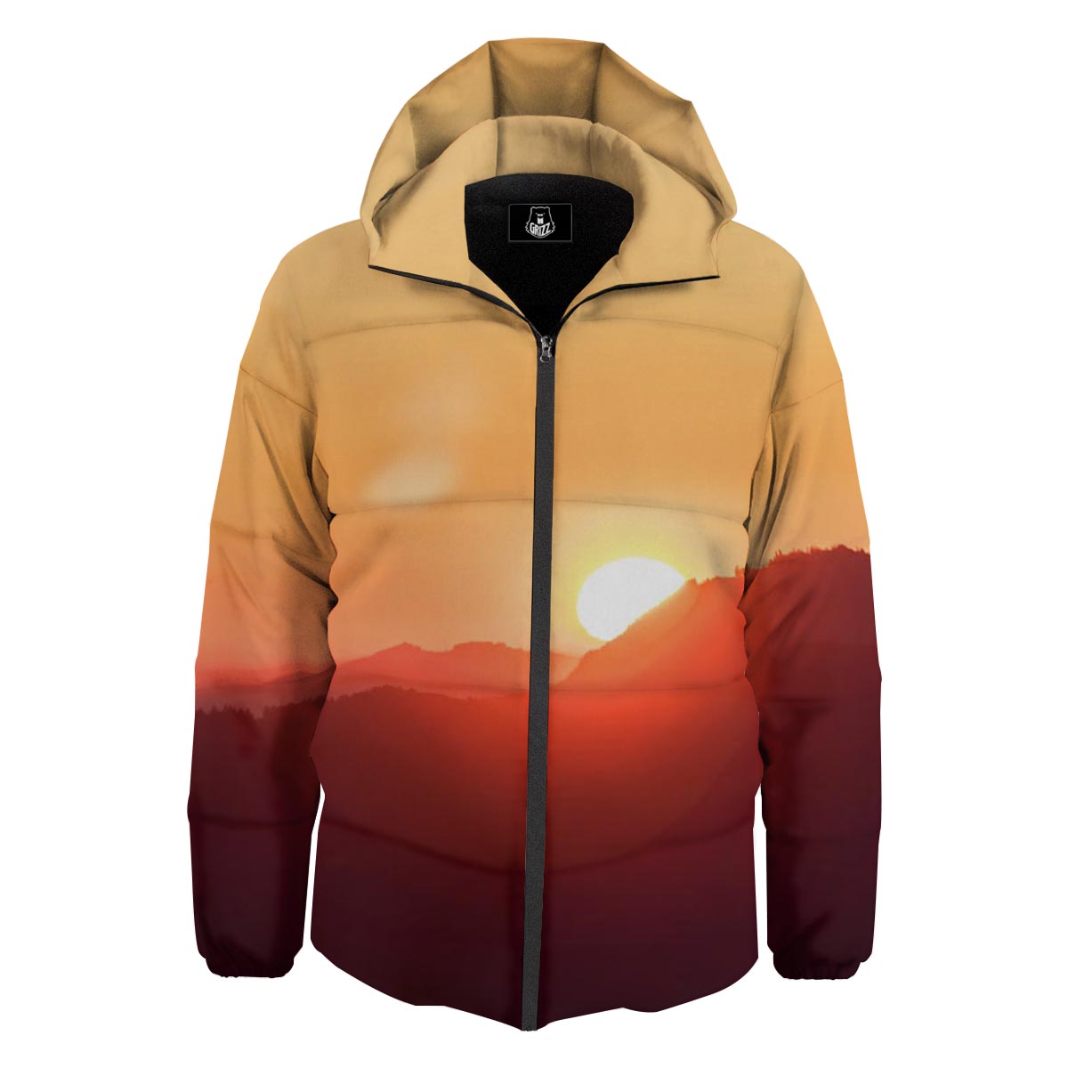 Mountain Sunrise Print Down Jacket-grizzshop
