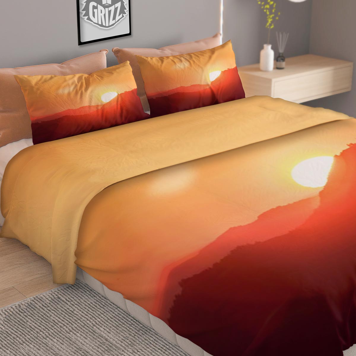 Mountain Sunrise Print Duvet Cover Bedding Set