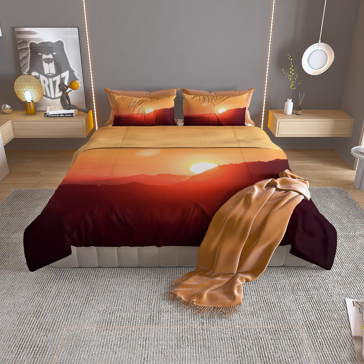 Mountain Sunrise Print Duvet Cover Bedding Set