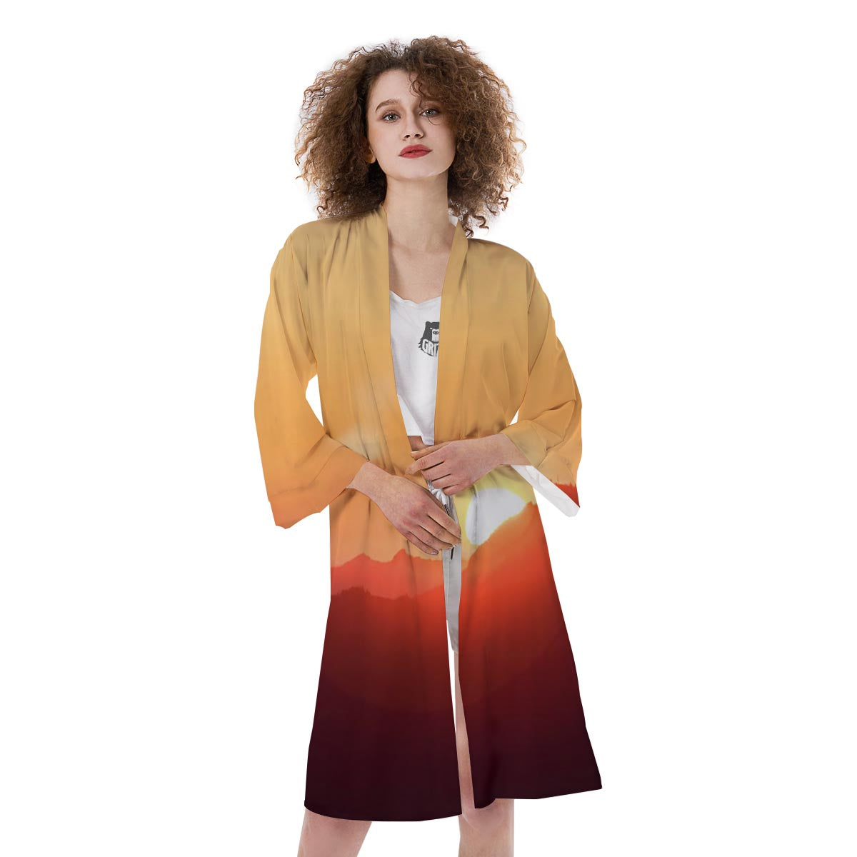 Mountain Sunrise Print Kimono-grizzshop