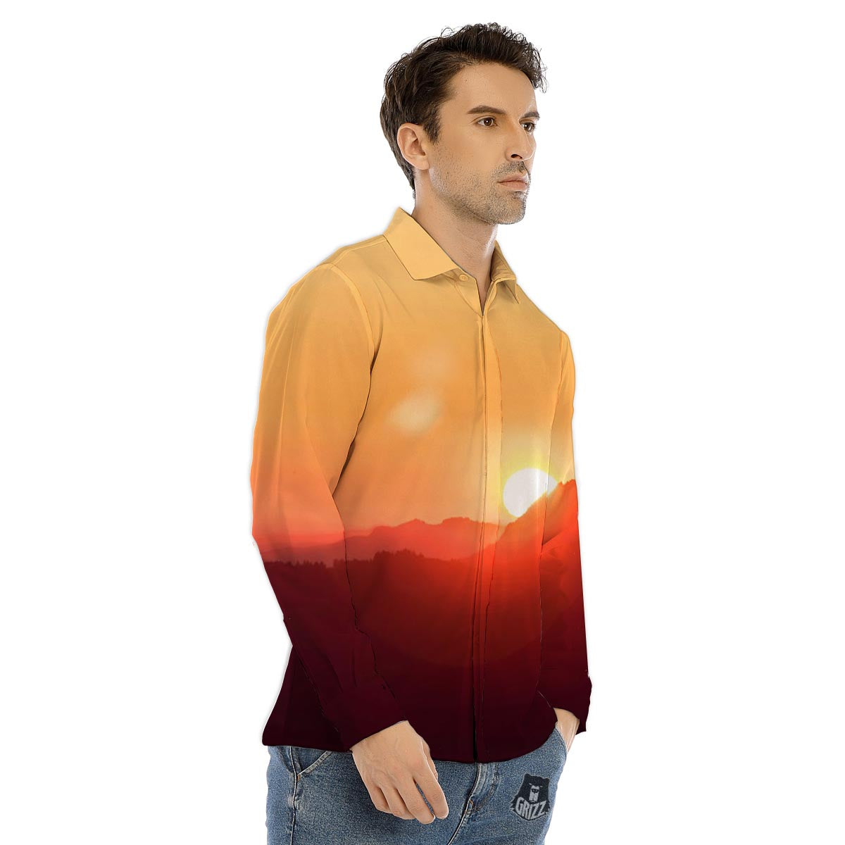 Mountain Sunrise Print Men's Dress Shirts-grizzshop