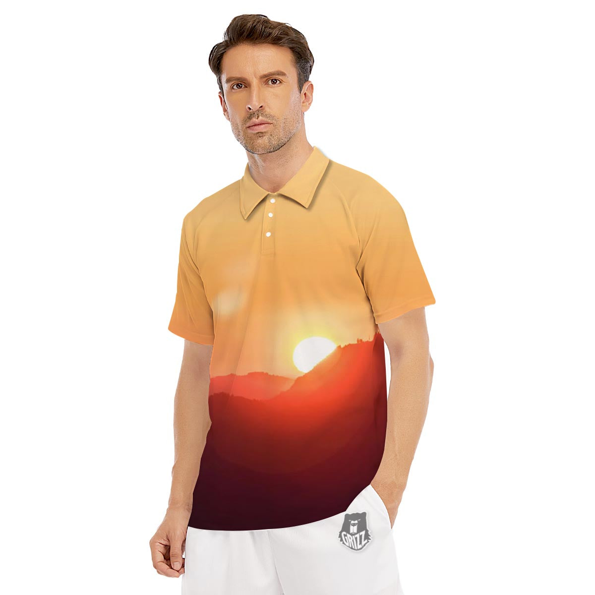 Mountain Sunrise Print Men's Golf Shirts-grizzshop