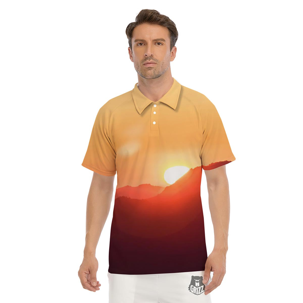 Mountain Sunrise Print Men's Golf Shirts-grizzshop
