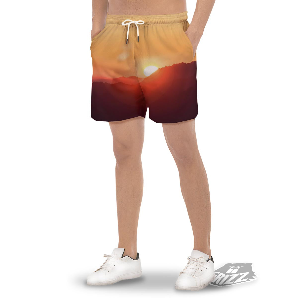 Mountain Sunrise Print Men's Gym Shorts-grizzshop