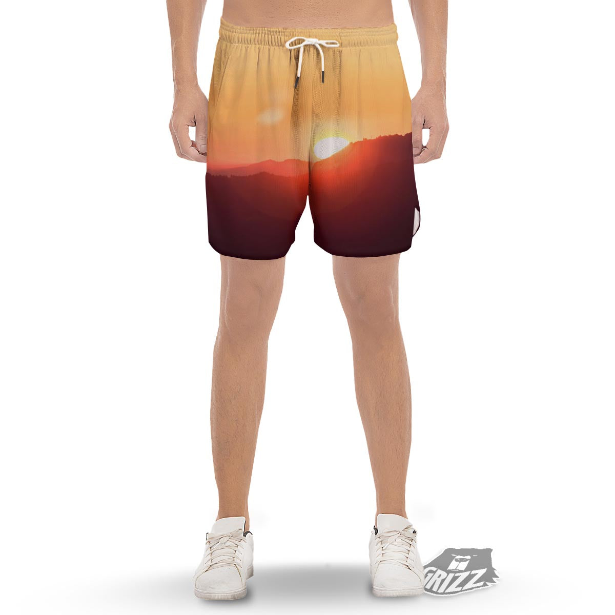 Mountain Sunrise Print Men's Gym Shorts-grizzshop