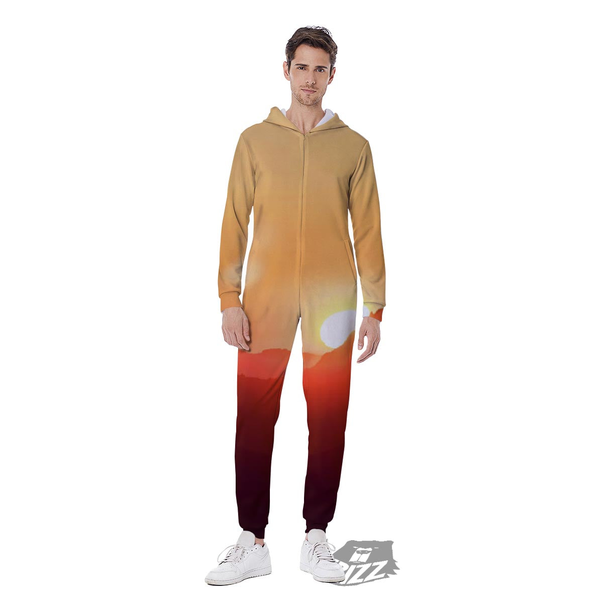 Mountain Sunrise Print Men's Jumpsuit-grizzshop